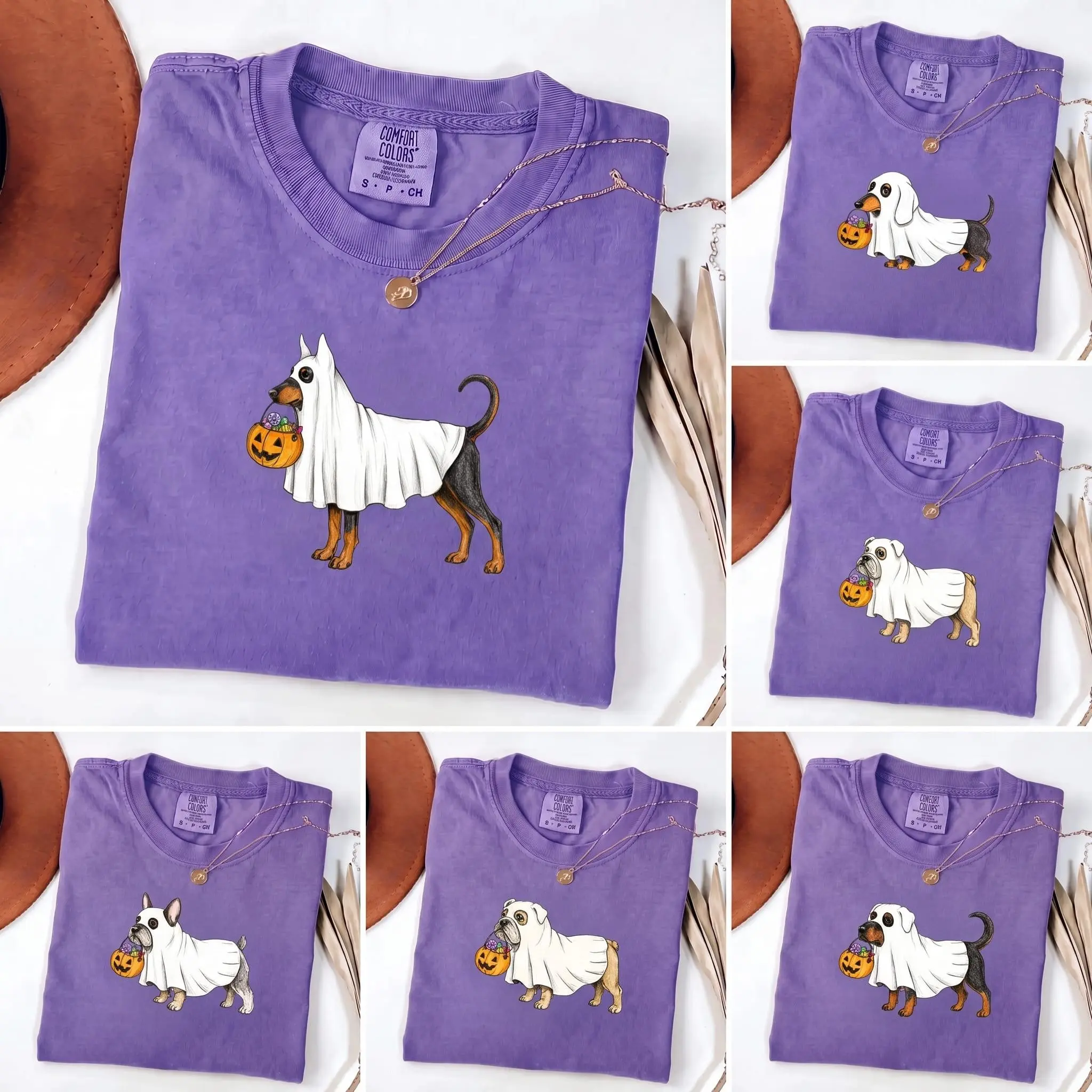 Comfort Colors Halloween Dog Shirt, Ghost Trick or Treat Tee, 80+ Breeds Custom Pet Mom Gift - photo 2