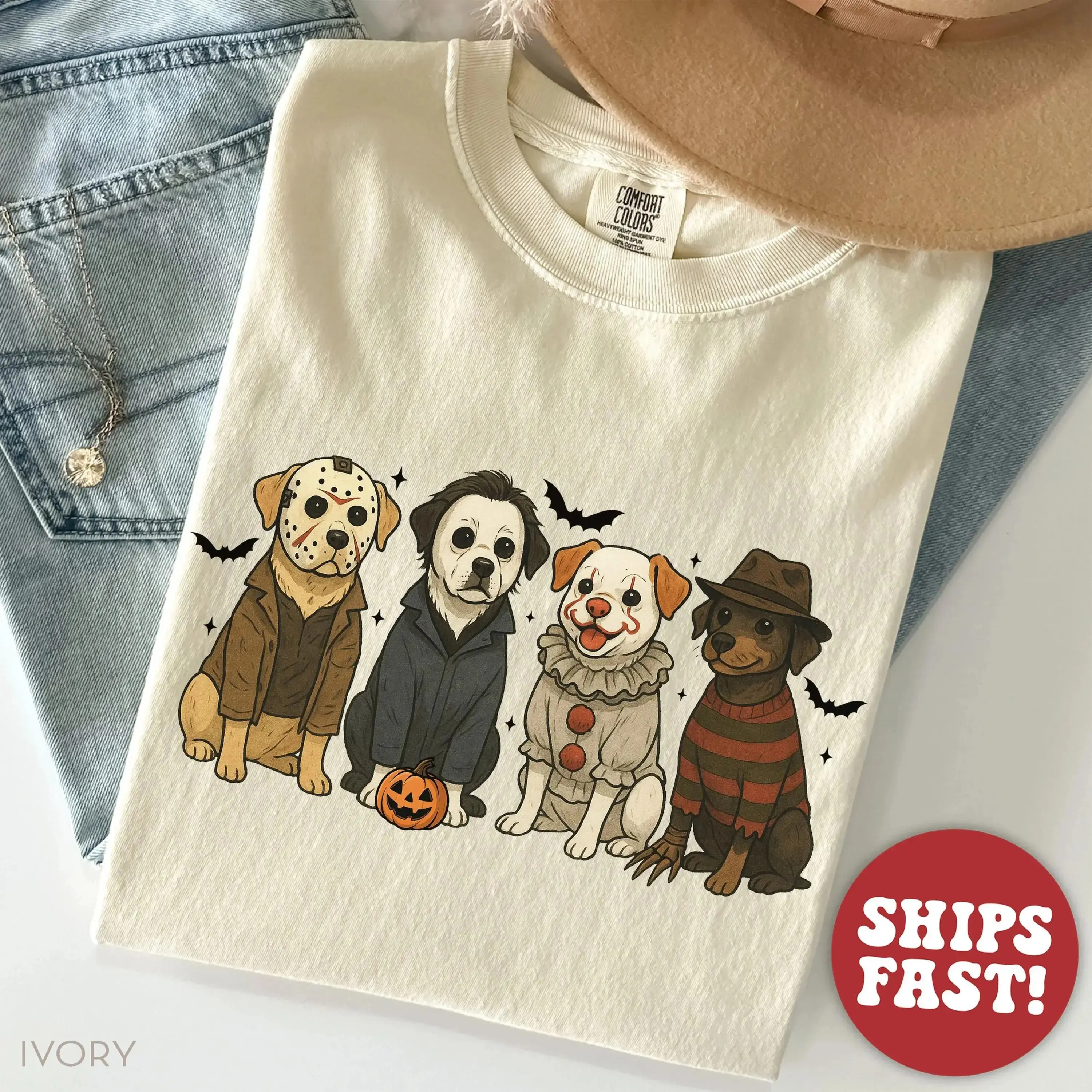 Comfort Colors Halloween Dog Shirt, Funny Retro Animal Lover Graphic Tee, Women Fall Spooky Season Top - photo 1
