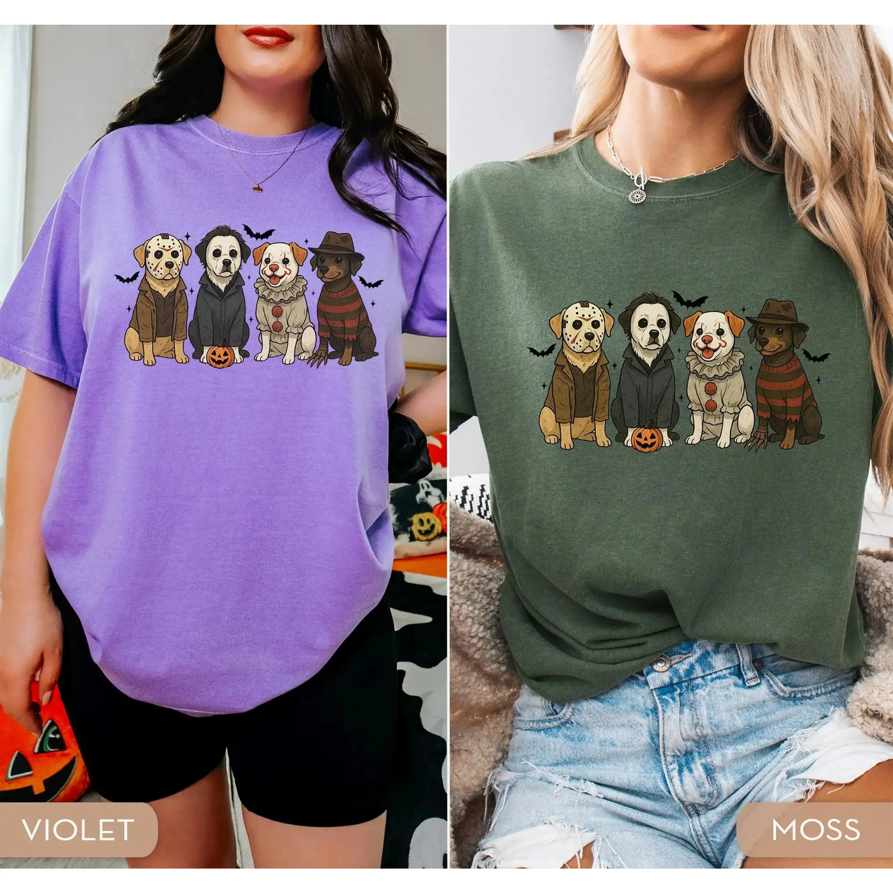 Comfort Colors Halloween Dog Shirt, Funny Retro Animal Lover Graphic Tee, Women Fall Spooky Season Top - photo 2