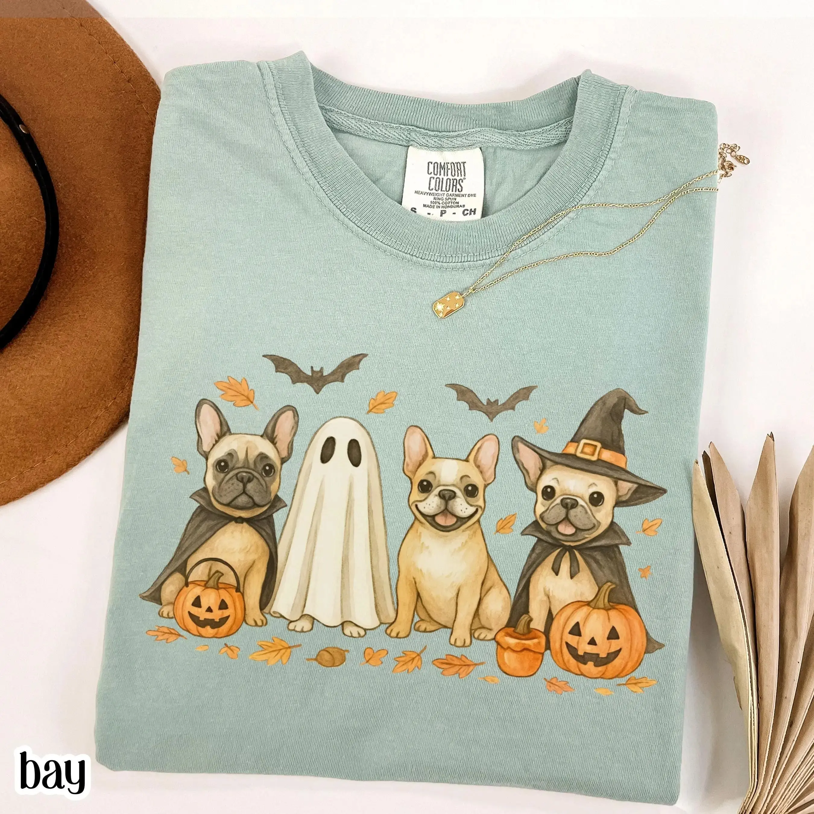 Comfort Colors Halloween Dog Shirt, Pumpkin French Bulldog Frenchie Ghost Jackolantern Spooky Fall Cute Bat Tee - photo 2