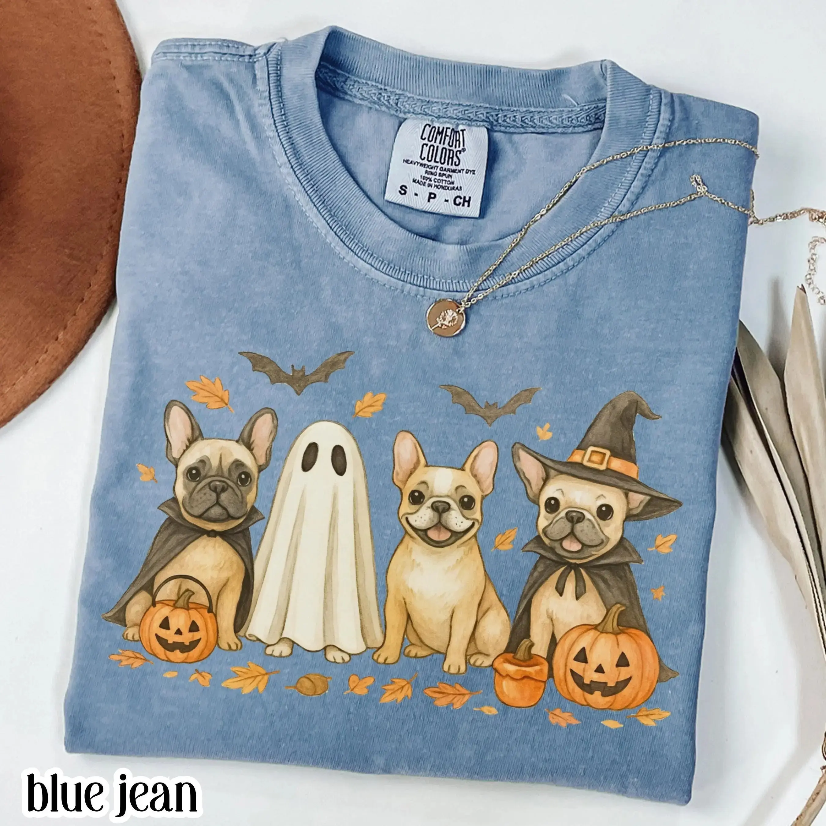 Comfort Colors Halloween Dog Shirt, Pumpkin French Bulldog Frenchie Ghost Jackolantern Spooky Fall Cute Bat Tee - photo 3