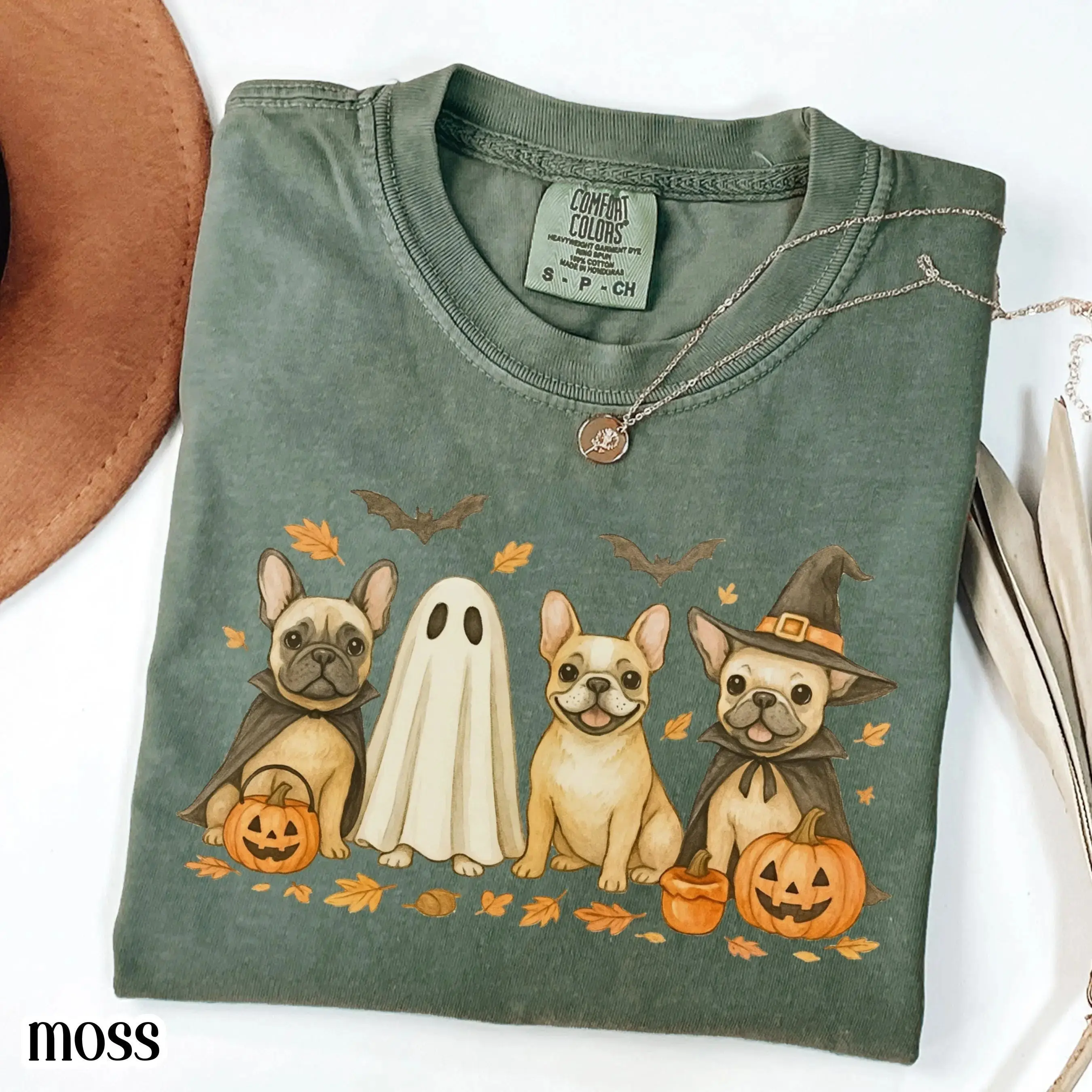 Comfort Colors Halloween Dog Shirt, Pumpkin French Bulldog Frenchie Ghost Jackolantern Spooky Fall Cute Bat Tee - photo 4