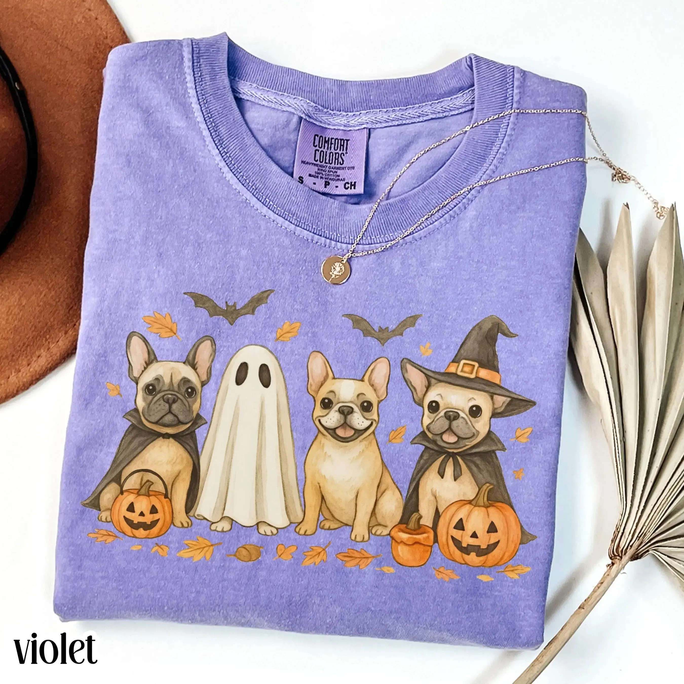 Comfort Colors Halloween Dog Shirt, Pumpkin French Bulldog Frenchie Ghost Jackolantern Spooky Fall Cute Bat Tee - photo 5
