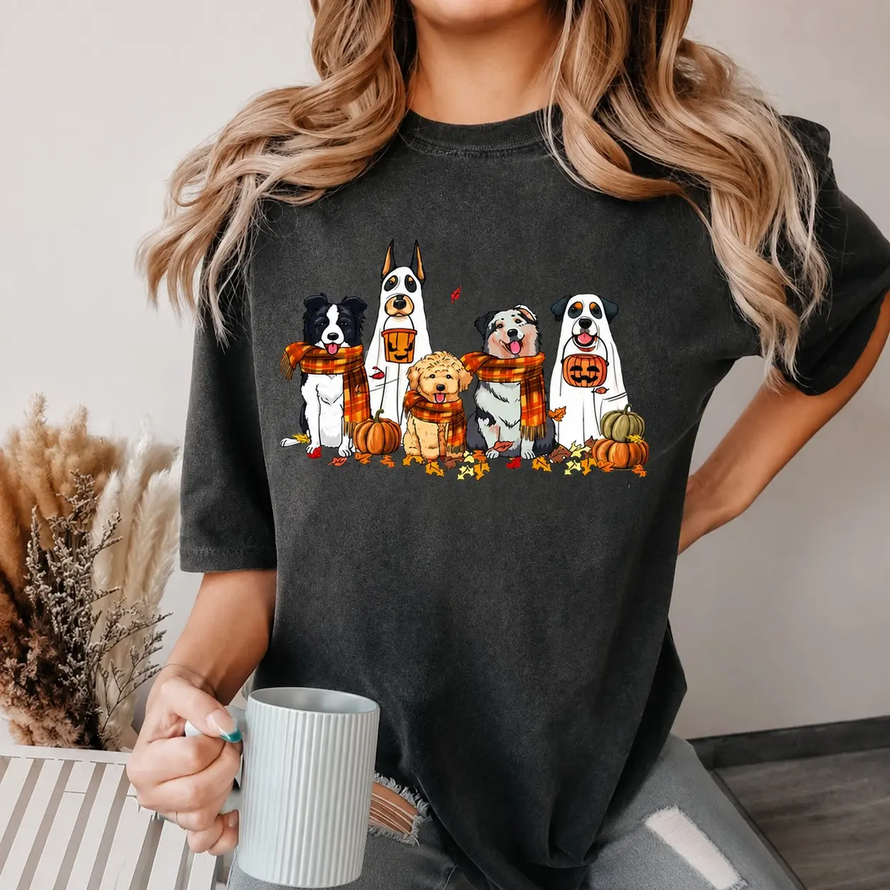Comfort Colors Halloween Ghost Puppy Sweatshirt, Cute Fall Pumpkin Dog Mom Spooky Season Pet Lover Gift - photo 2