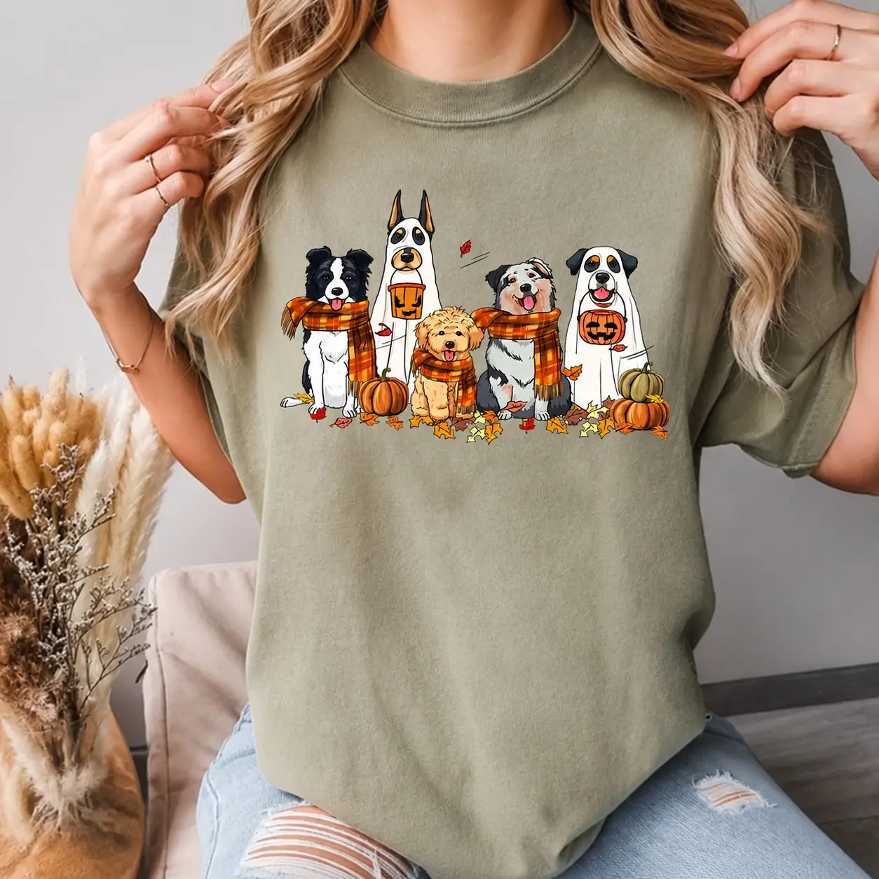 Comfort Colors Halloween Ghost Puppy Sweatshirt, Cute Fall Pumpkin Dog Mom Spooky Season Pet Lover Gift - photo 4