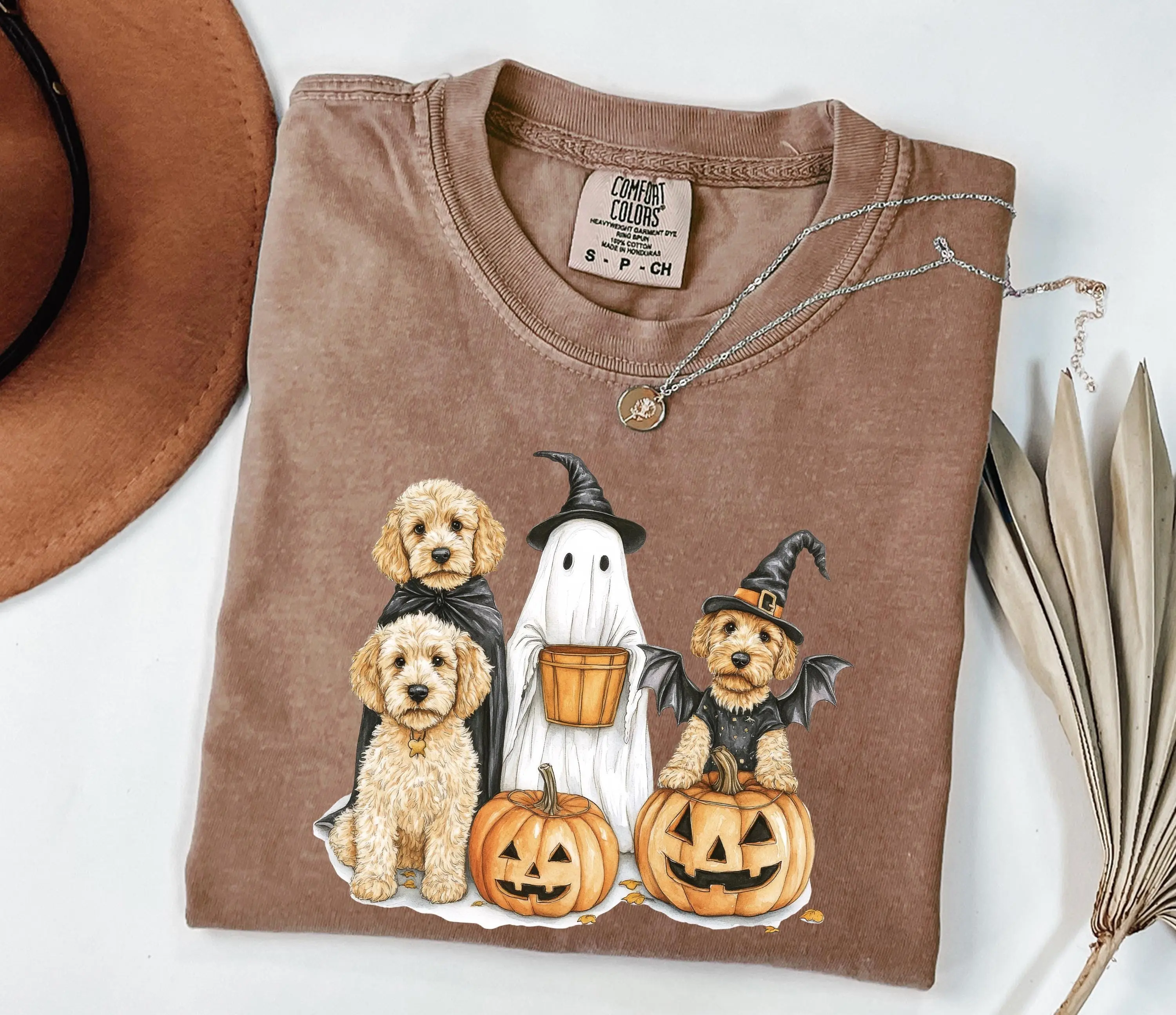 Comfort Colors Halloween Goldendoodle Doodle Dog Shirt, Ghost Spooky Season Lover Graphic Tee