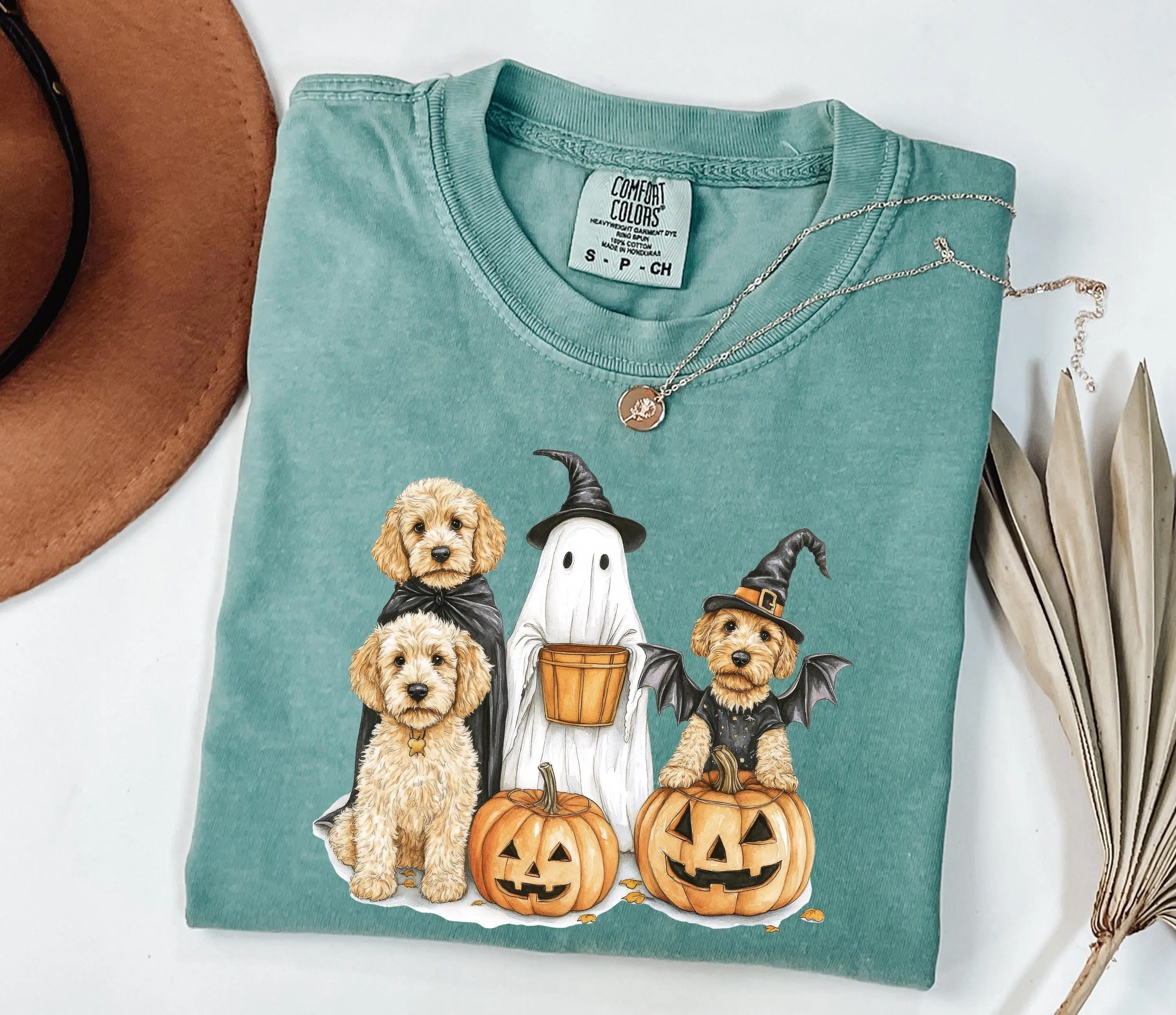 Comfort Colors Halloween Goldendoodle Doodle Dog Shirt, Ghost Spooky Season Lover Graphic Tee - photo 2