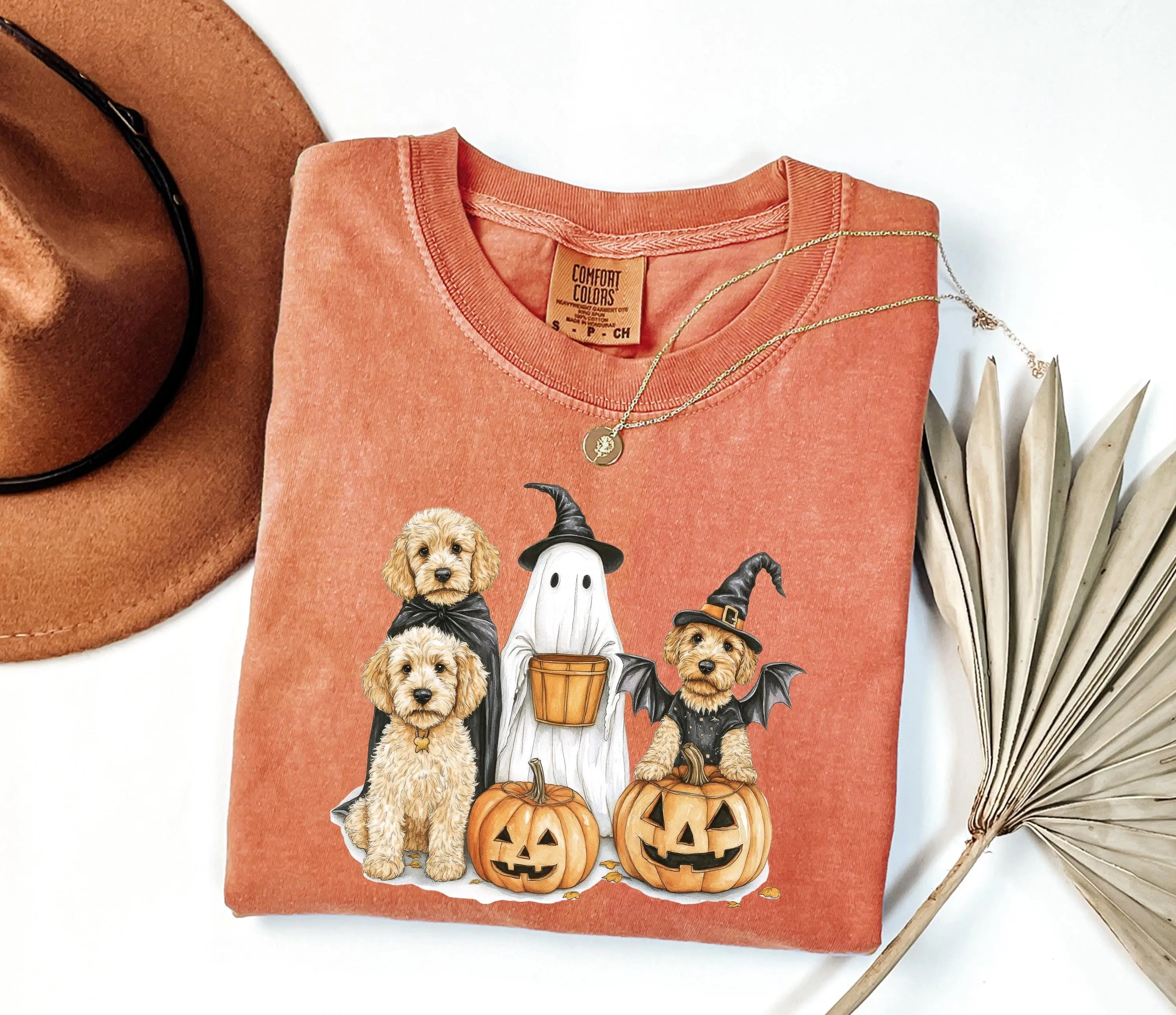 Comfort Colors Halloween Goldendoodle Doodle Dog Shirt, Ghost Spooky Season Lover Graphic Tee - photo 3