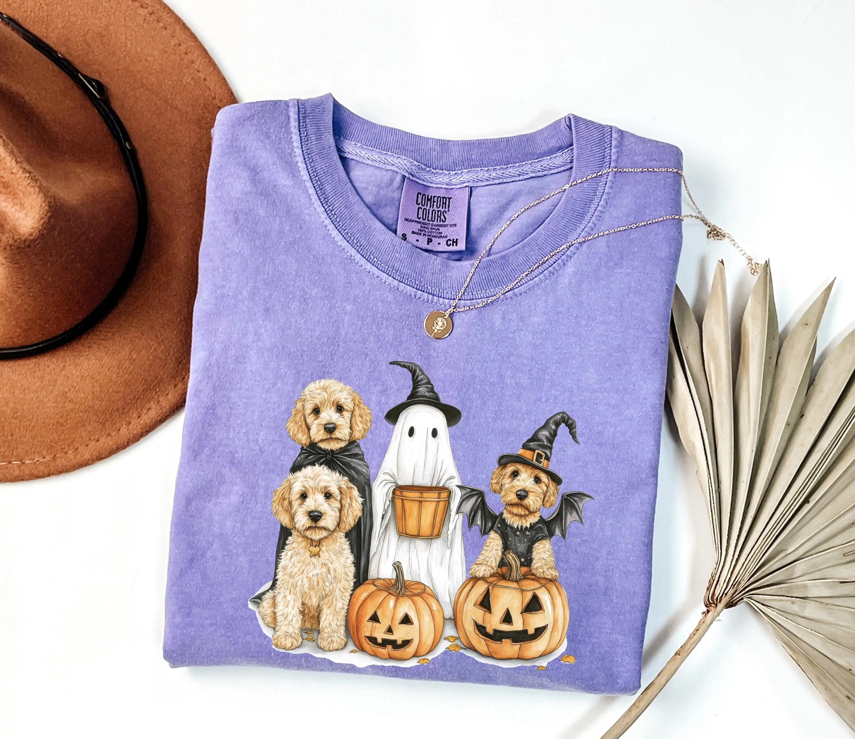 Comfort Colors Halloween Goldendoodle Doodle Dog Shirt, Ghost Spooky Season Lover Graphic Tee - photo 4
