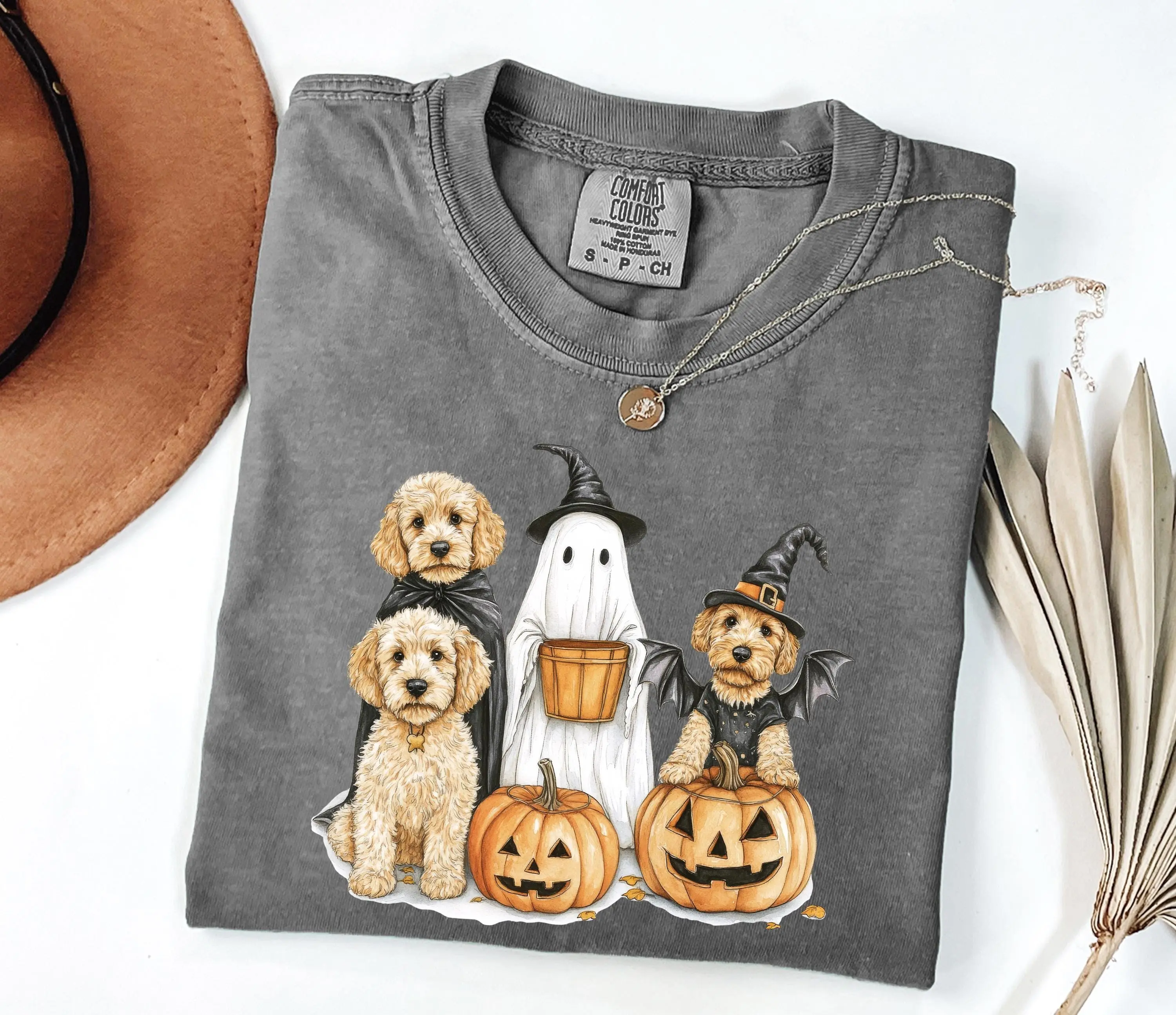 Comfort Colors Halloween Goldendoodle Doodle Dog Shirt, Ghost Spooky Season Lover Graphic Tee - photo 5