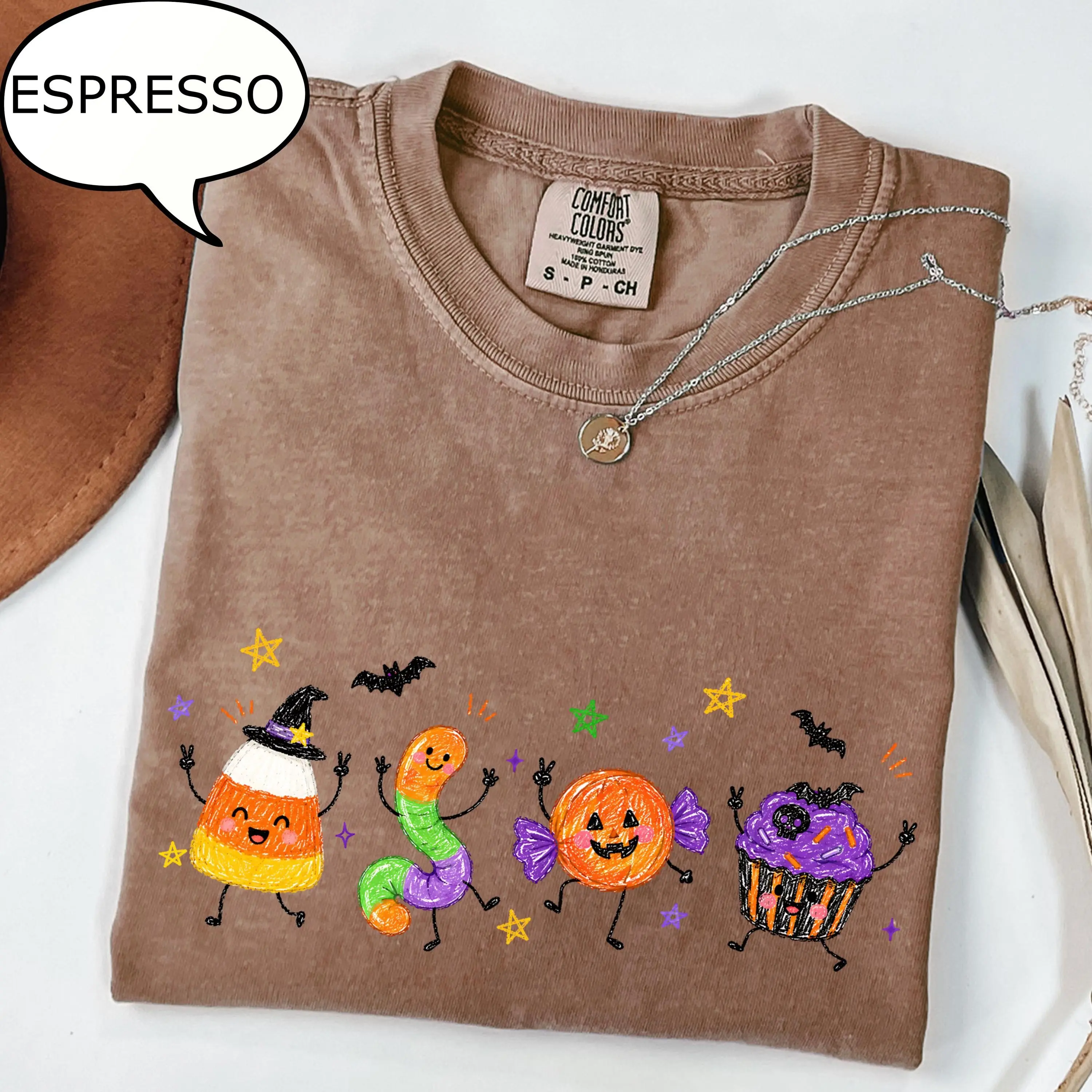 Comfort Colors Halloween Doodles T-Shirt, Spooky Party Snack Graphic Tee, Cute Fall Gift - photo 2