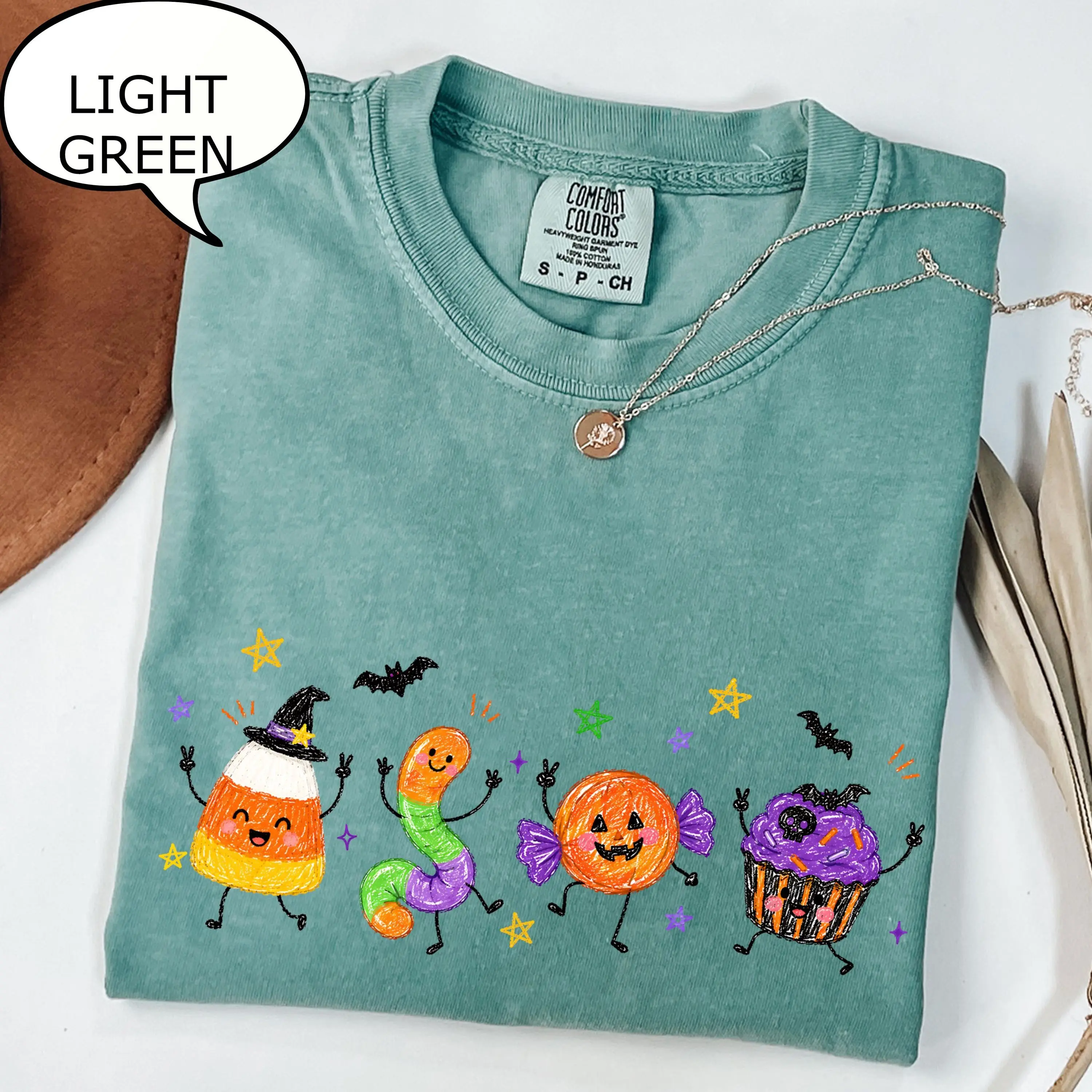 Comfort Colors Halloween Doodles T-Shirt, Spooky Party Snack Graphic Tee, Cute Fall Gift - photo 3
