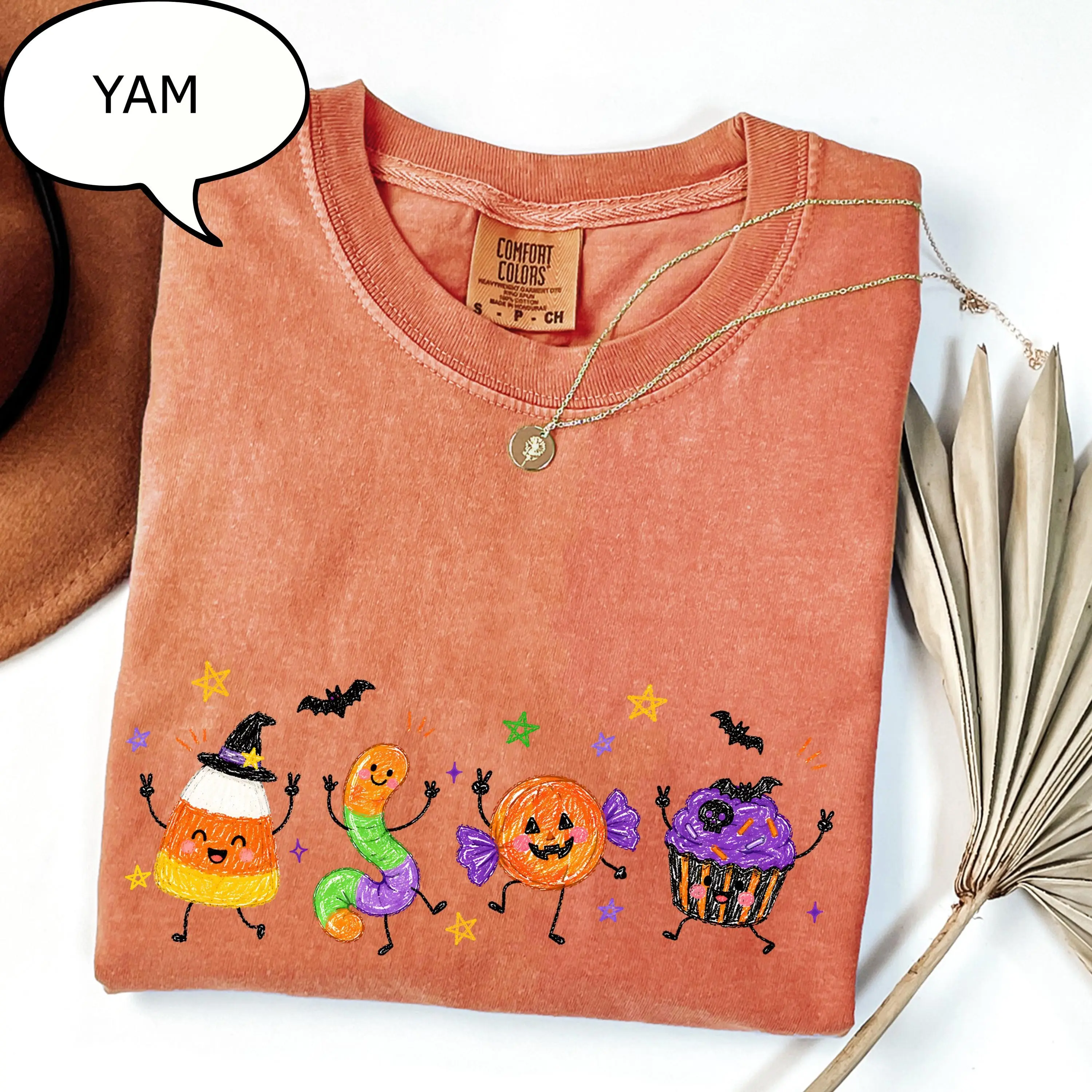 Comfort Colors Halloween Doodles T-Shirt, Spooky Party Snack Graphic Tee, Cute Fall Gift - photo 4