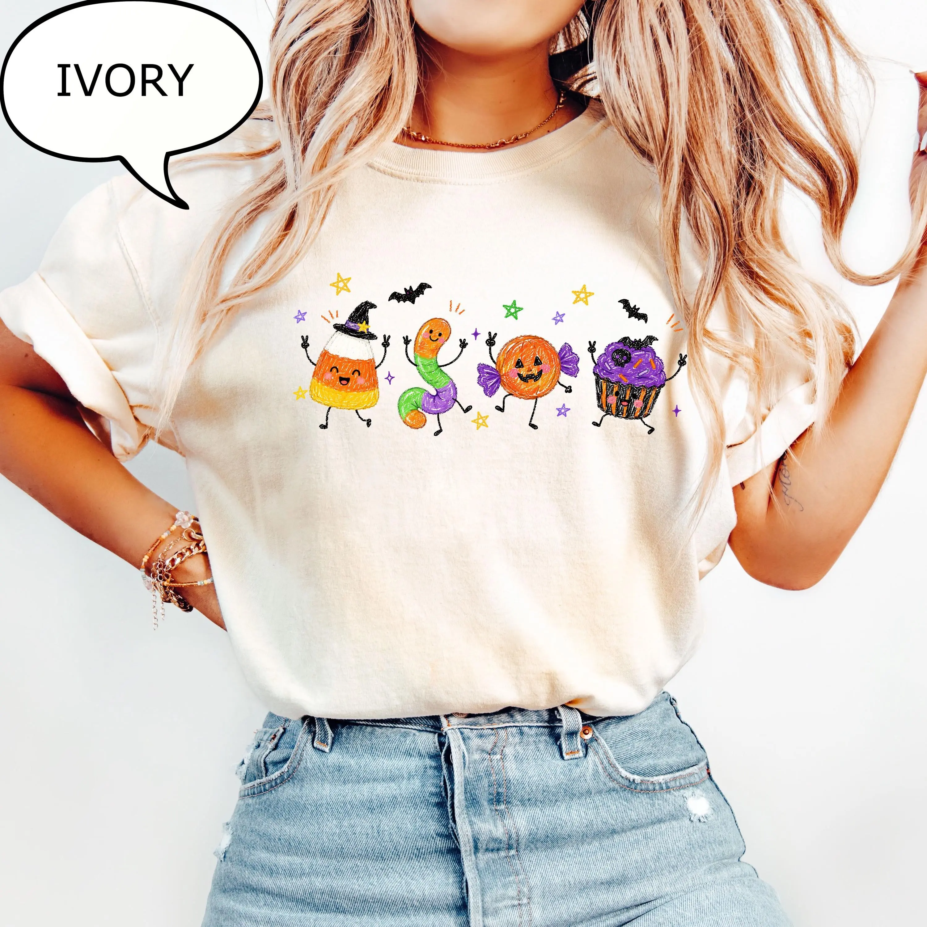 Comfort Colors Halloween Doodles T-Shirt, Spooky Party Snack Graphic Tee, Cute Fall Gift - photo 5