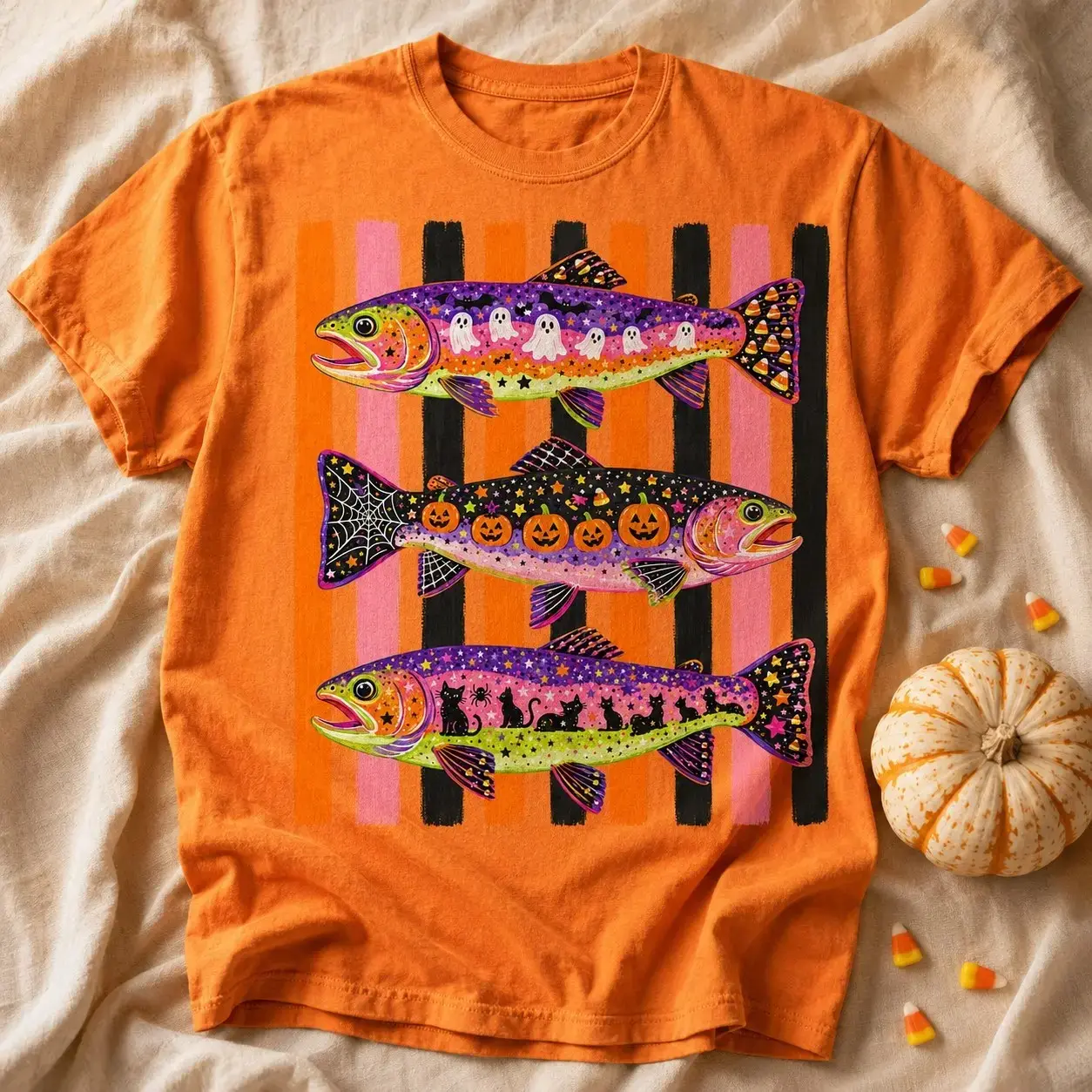 Comfort Colors Halloween Fish T-Shirt, Retro Fishing Spooky Season Fall Oversized Tee for Women - photo 2