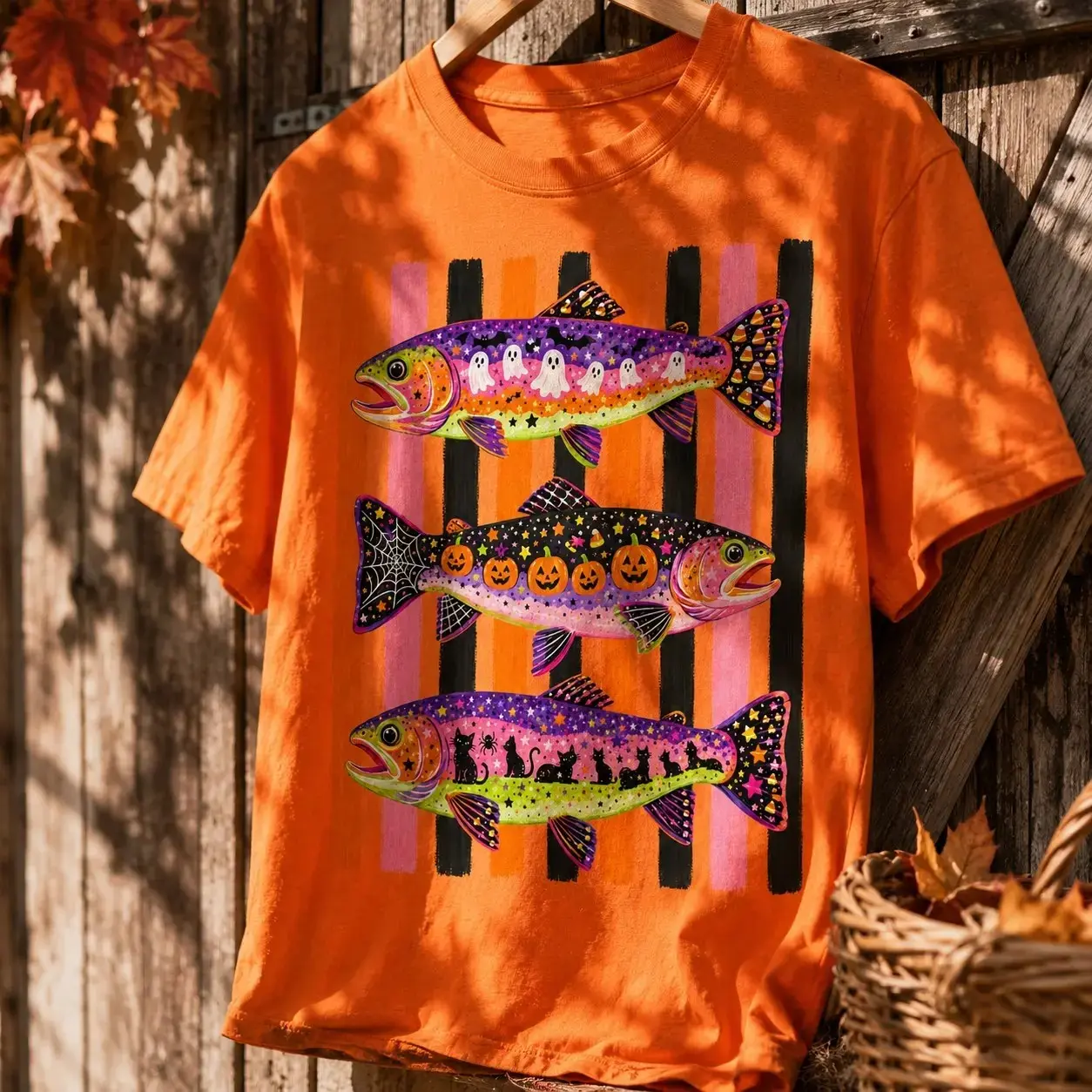Comfort Colors Halloween Fish T-Shirt, Retro Fishing Spooky Season Fall Oversized Tee for Women - photo 3