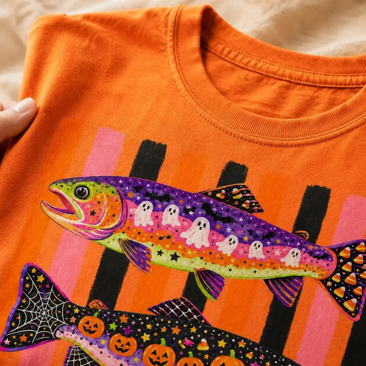 Comfort Colors Halloween Fish T-Shirt, Retro Fishing Spooky Season Fall Oversized Tee for Women - photo 4