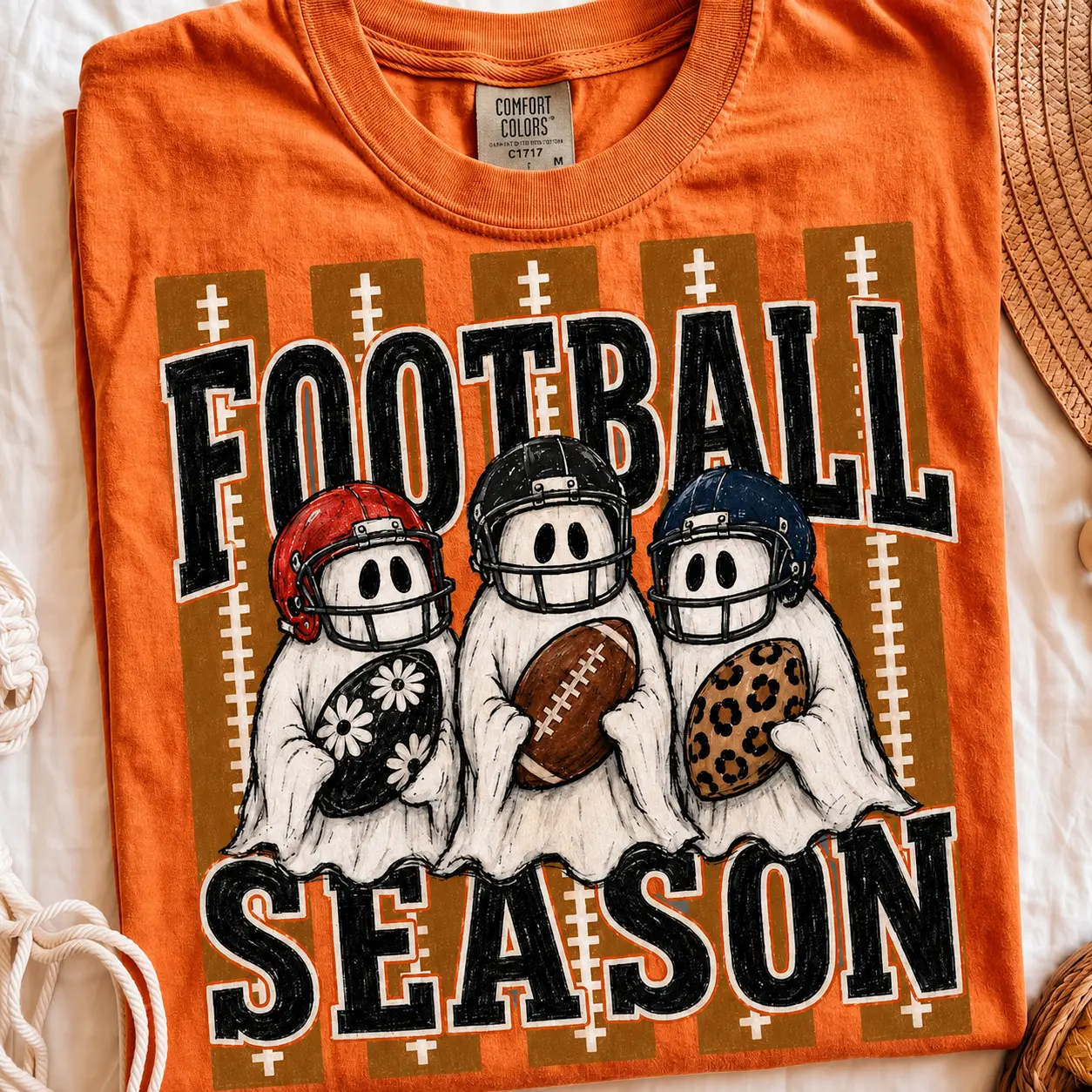 Comfort Colors Halloween Football Ghost Shirt, Spooky Pumpkin Tis The Season Graphic Tee, Fall Mom Gift - photo 2