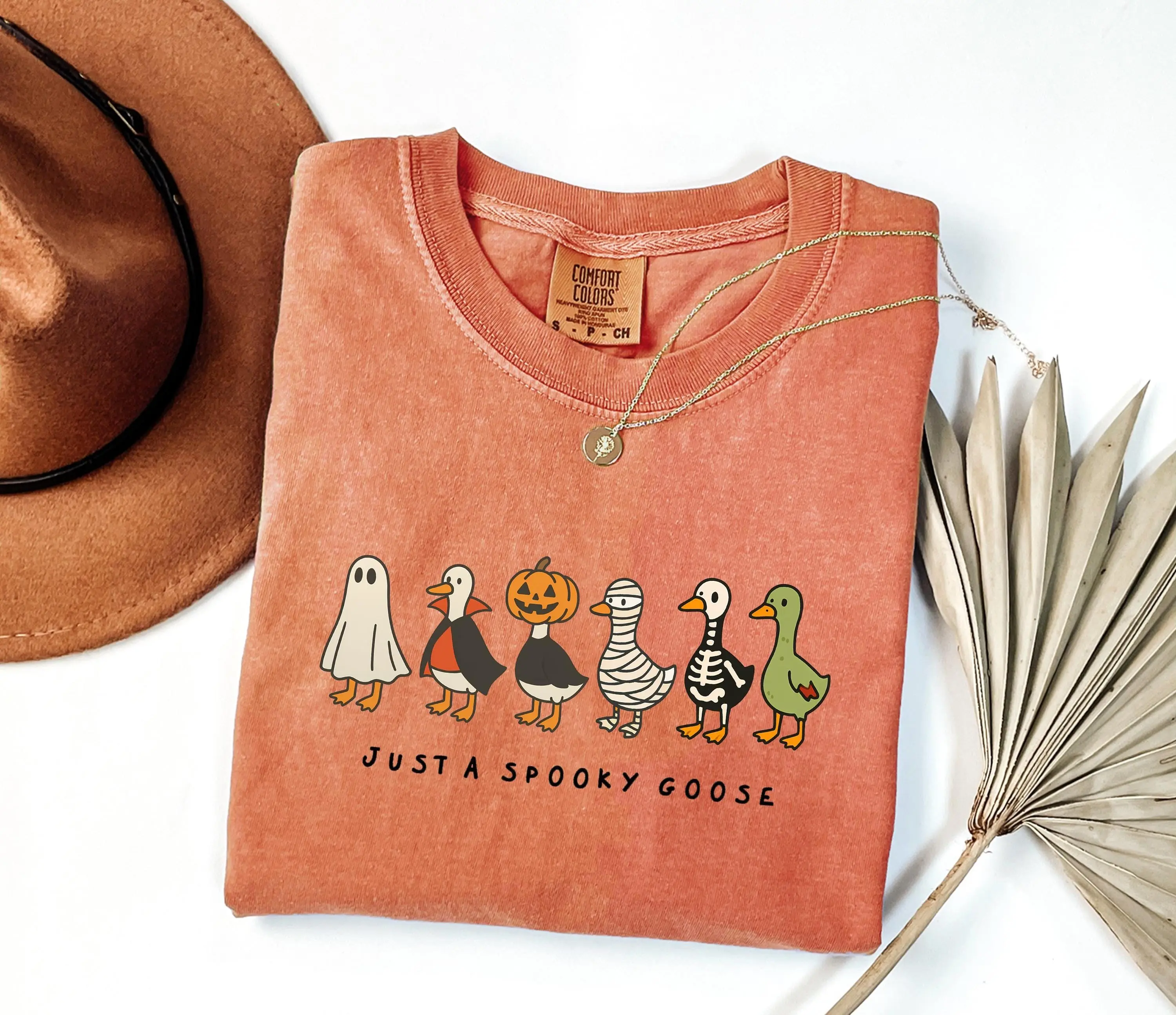 Comfort Colors Just a Spooky Goose Shirt, Funny Halloween Skeleton Season Graphic Tee - photo 2