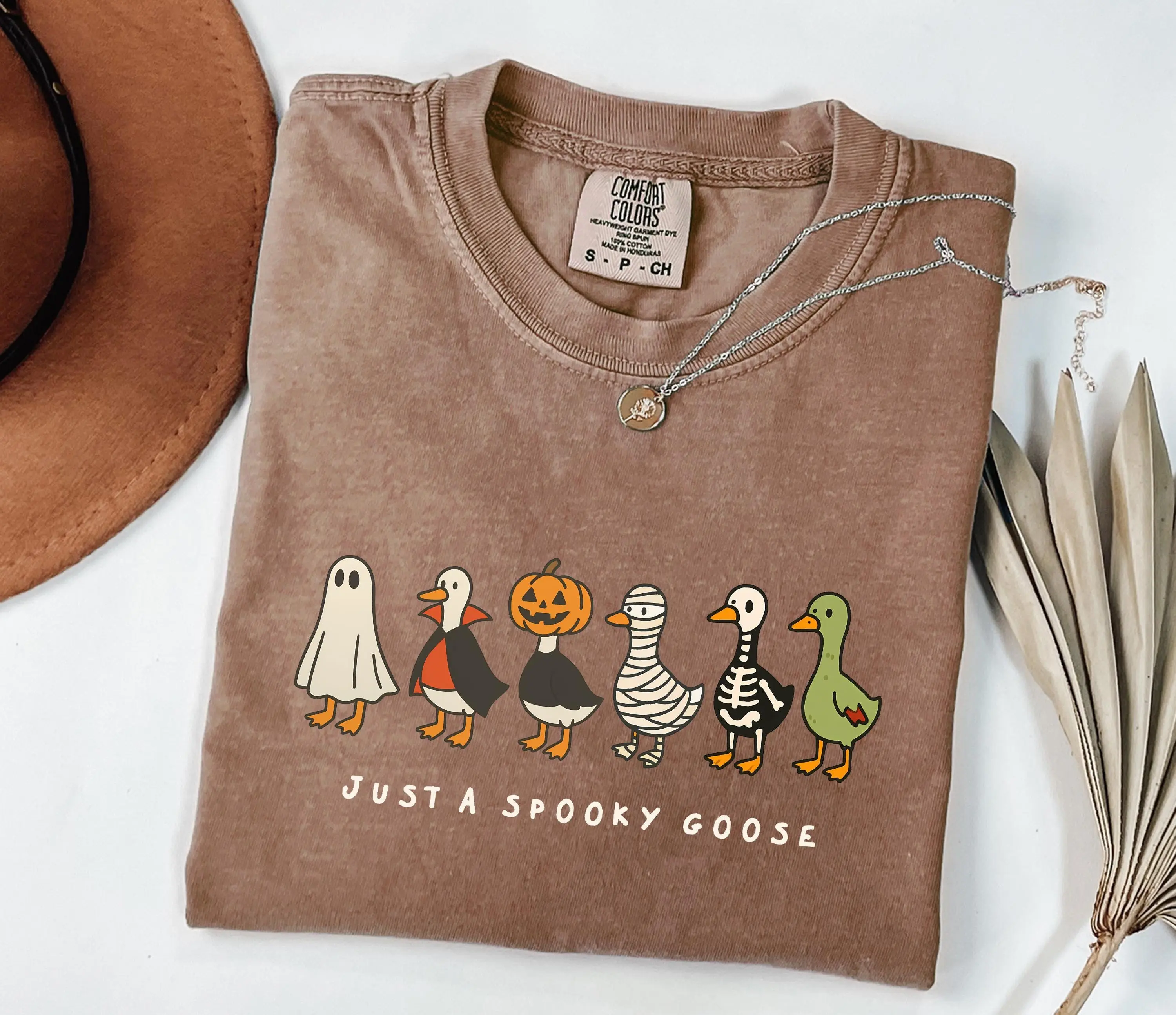 Comfort Colors Just a Spooky Goose Shirt, Funny Halloween Skeleton Season Graphic Tee - photo 3