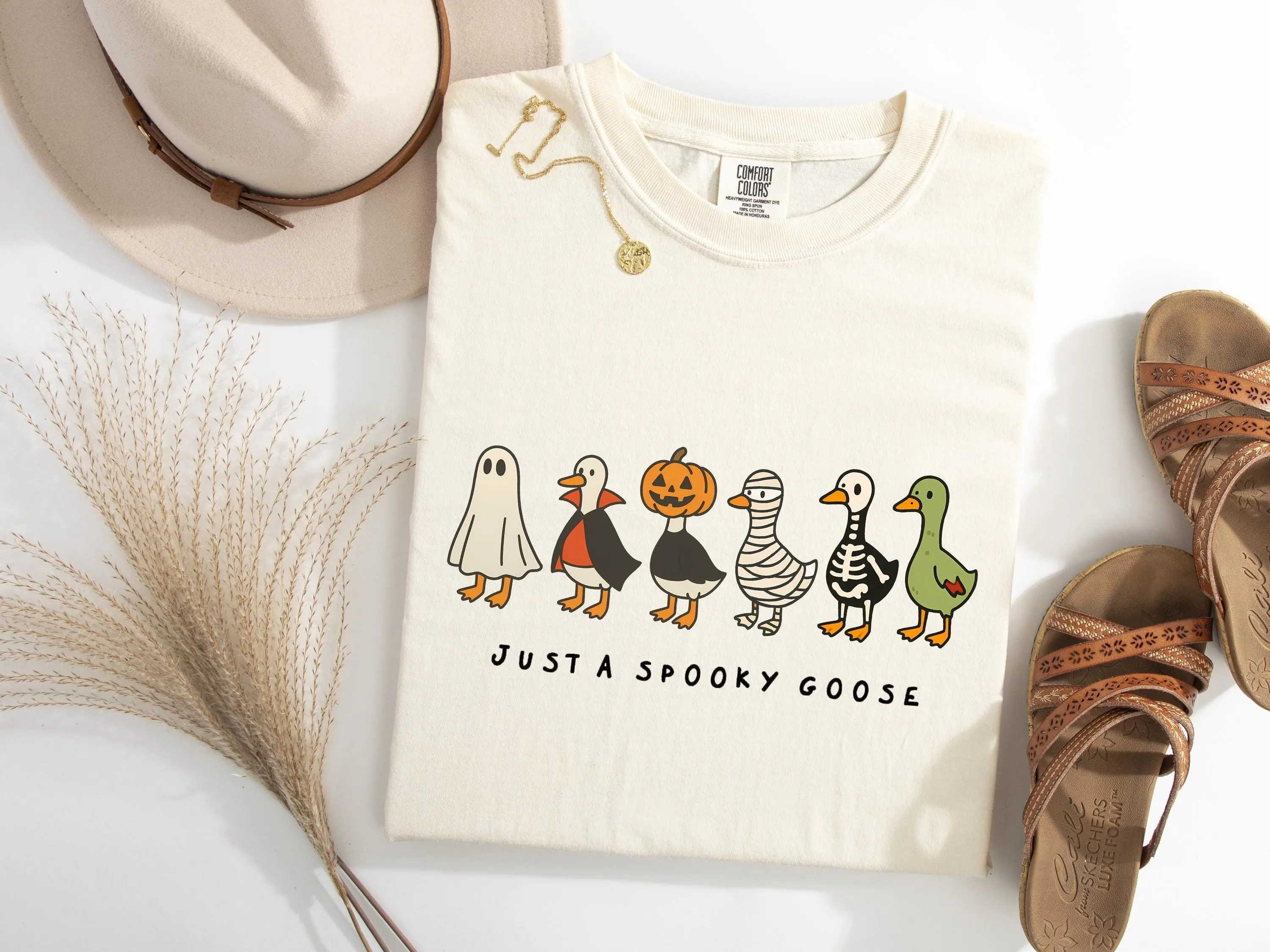 Comfort Colors Just a Spooky Goose Shirt, Funny Halloween Skeleton Season Graphic Tee - photo 4