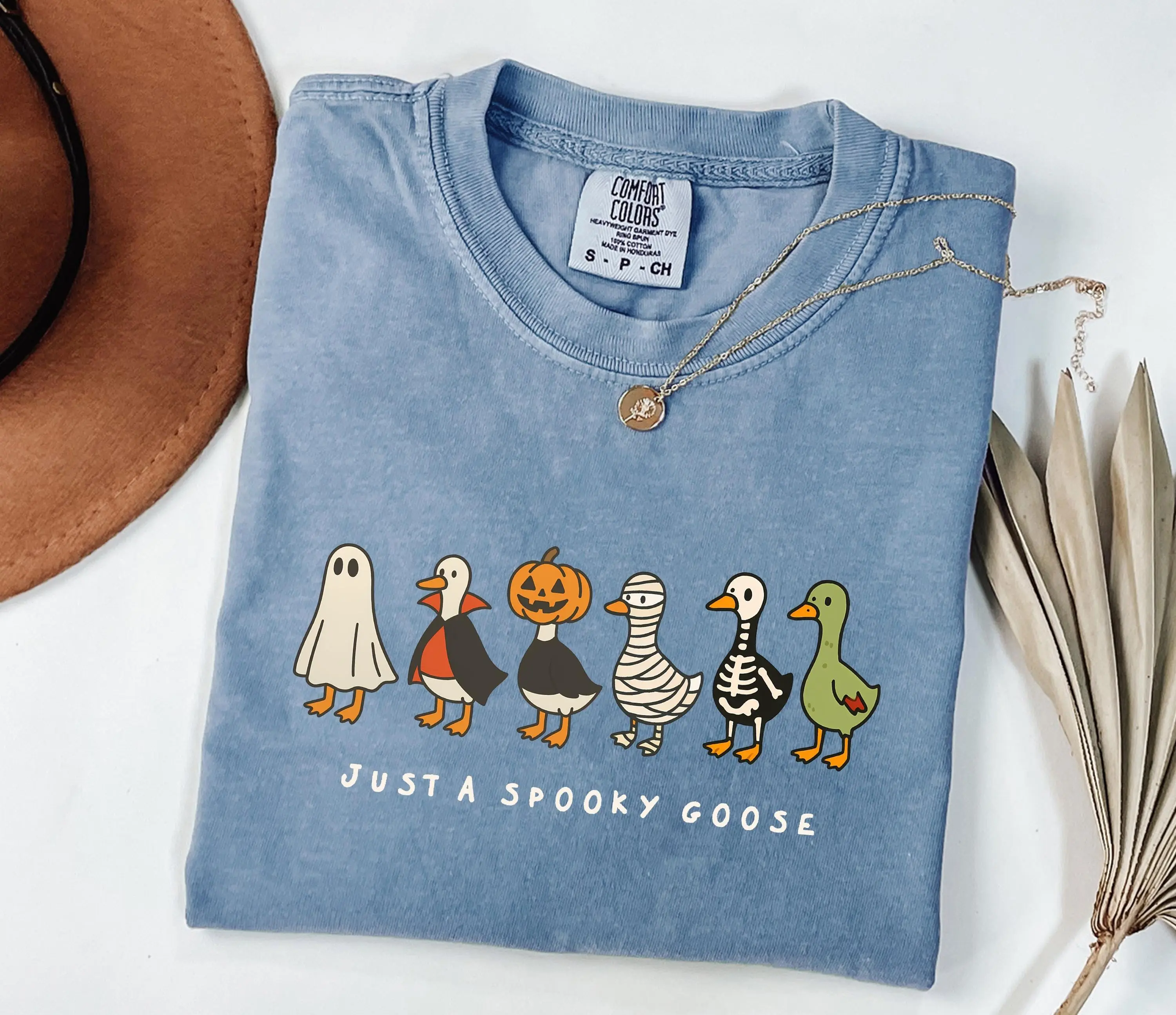 Comfort Colors Just a Spooky Goose Shirt, Funny Halloween Skeleton Season Graphic Tee - photo 5