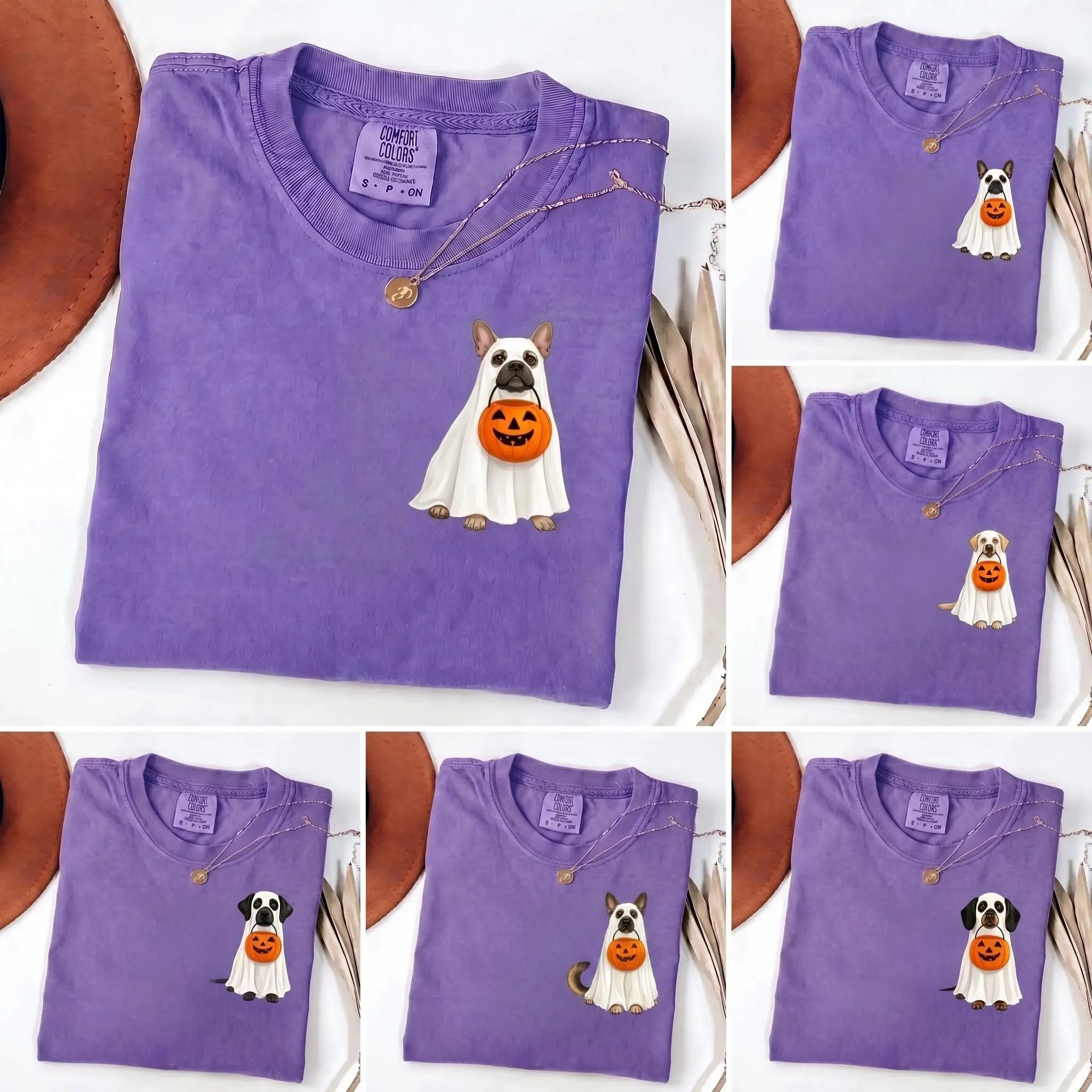 Comfort Colors Halloween Ghost Dog Pumpkin Shirt, 50+ Breeds Labrador Golden Retriever Frenchie Dachshund Gift Tee