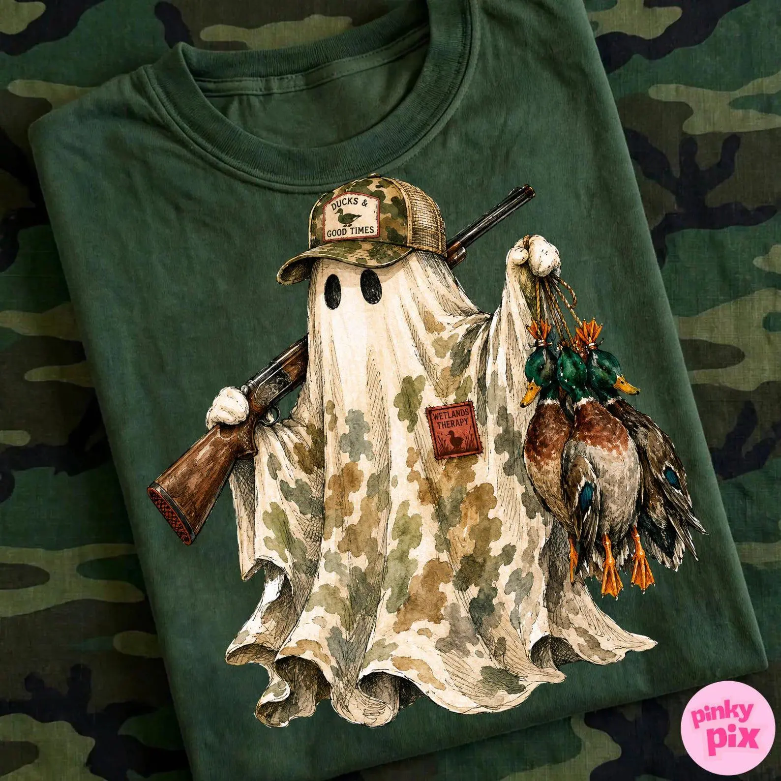 Comfort Colors Halloween Ghost Duck T-Shirt, Hunting Season Spooky Camo Mallards Design, Vintage Style Digital Download - photo 2