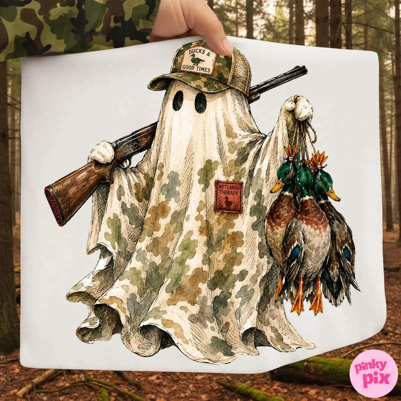 Comfort Colors Halloween Ghost Duck T-Shirt, Hunting Season Spooky Camo Mallards Design, Vintage Style Digital Download - photo 5