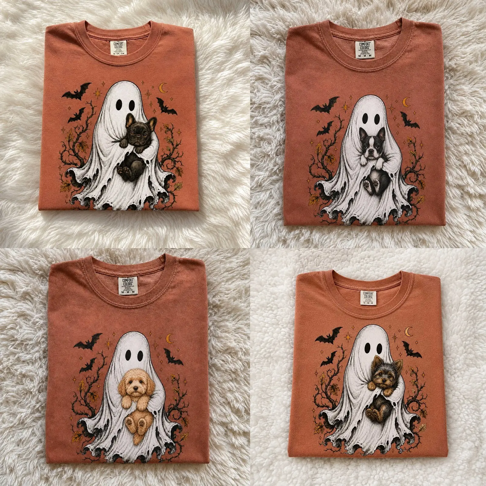 Comfort Colors Halloween Ghost Hugs Dogs T-Shirt, Cute Boo Dog Mom Tee, Fall Autumn Dog Lover Graphic Gift