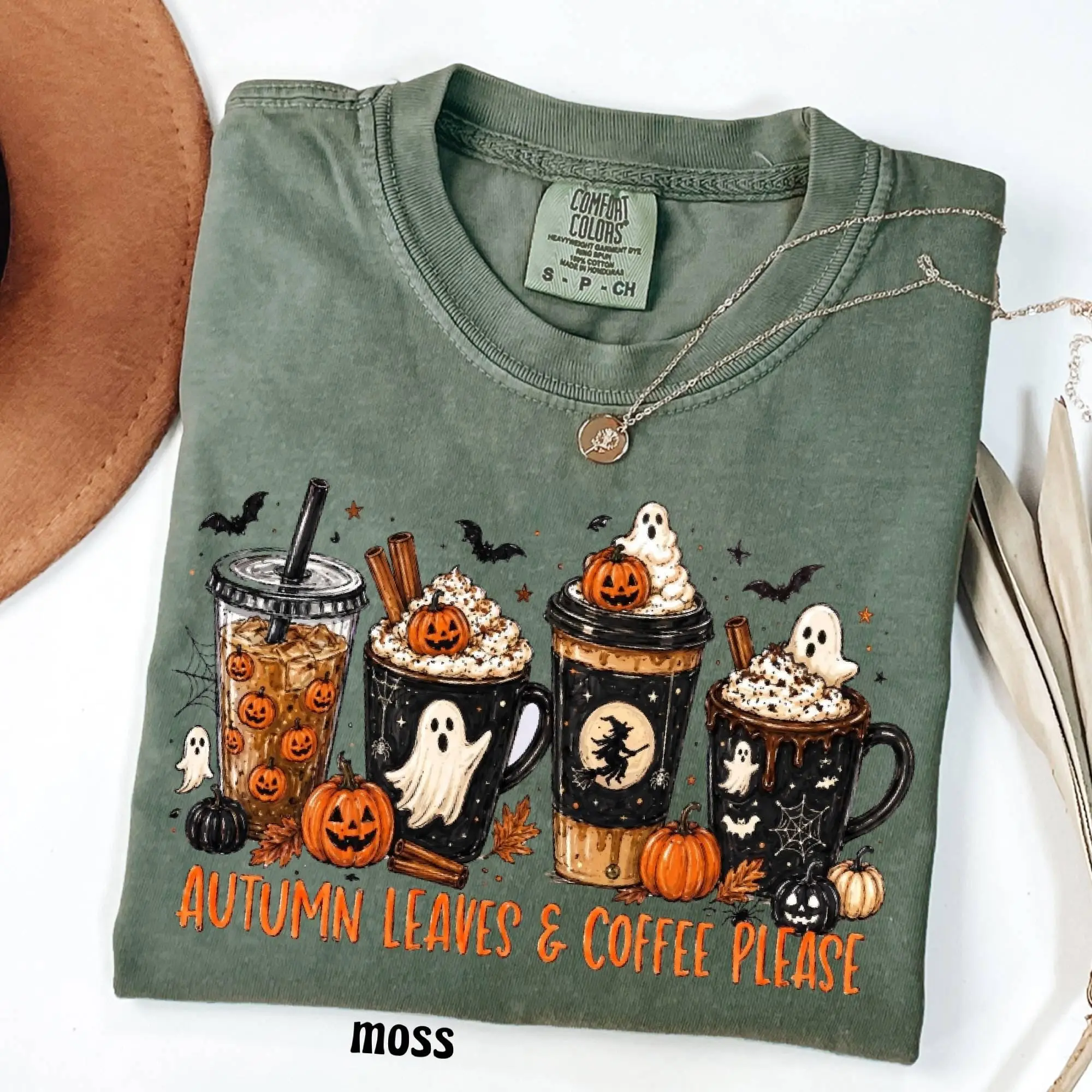 Comfort Colors Halloween Ghost Reading Shirt, Books Coffee Spooky Vibes Tee, Fall Book Lover Reader Graphic Top