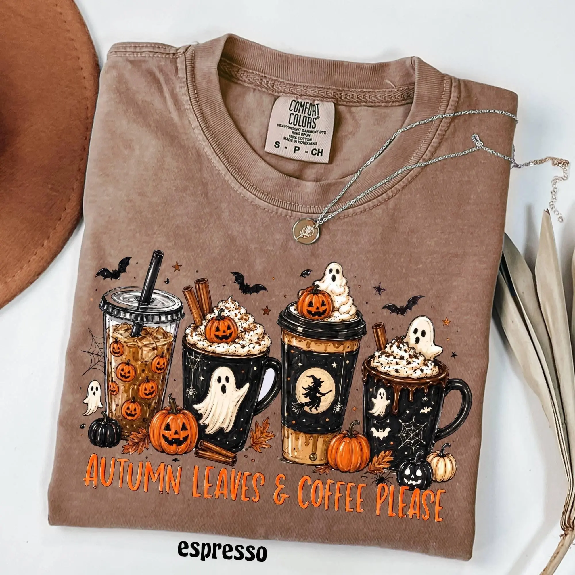 Comfort Colors Halloween Ghost Reading Shirt, Books Coffee Spooky Vibes Tee, Fall Book Lover Reader Graphic Top - photo 4