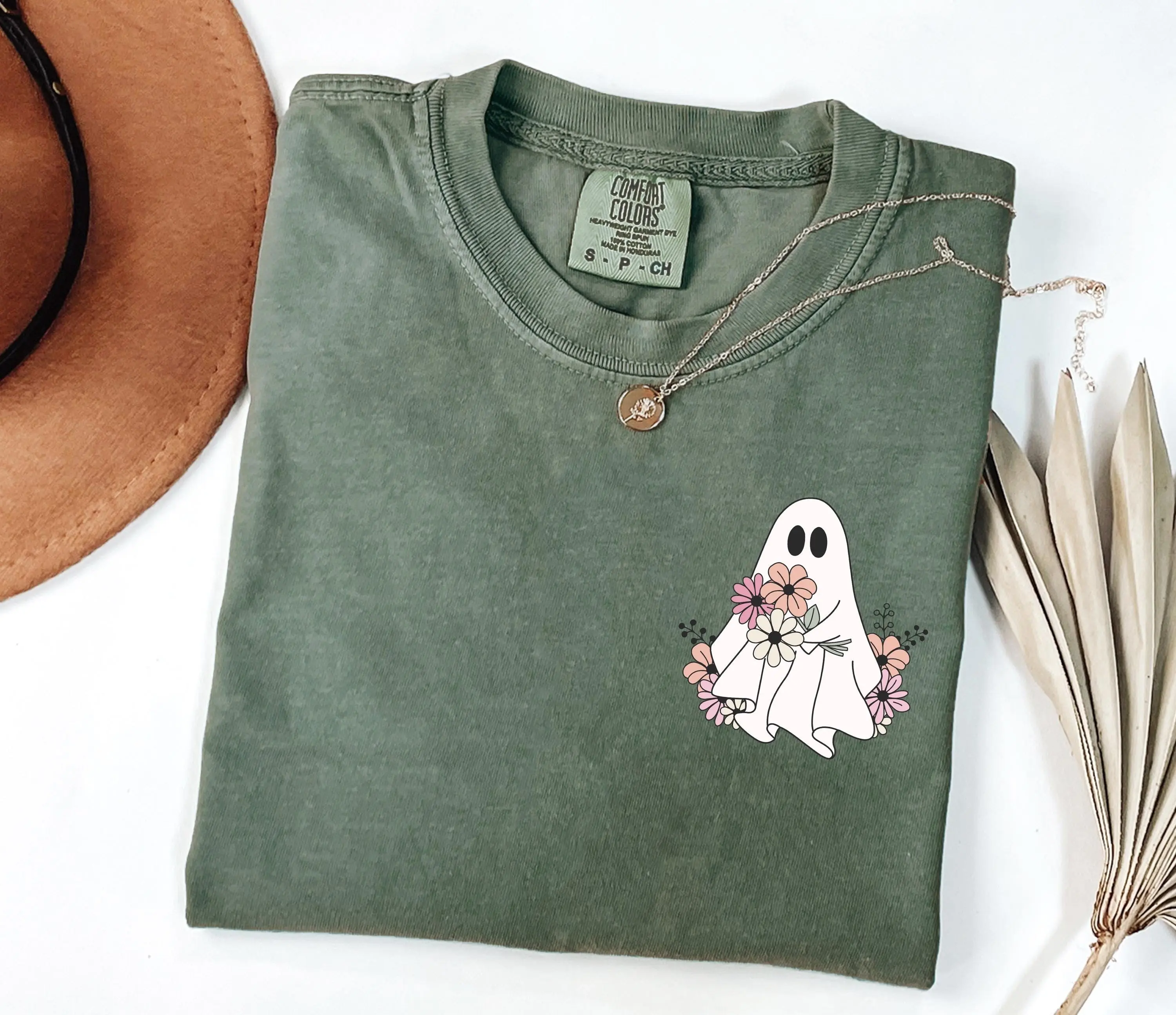 Comfort Colors Halloween Ghost Shirt, Floral Spooky Season Graphic Tee for Women - photo 3
