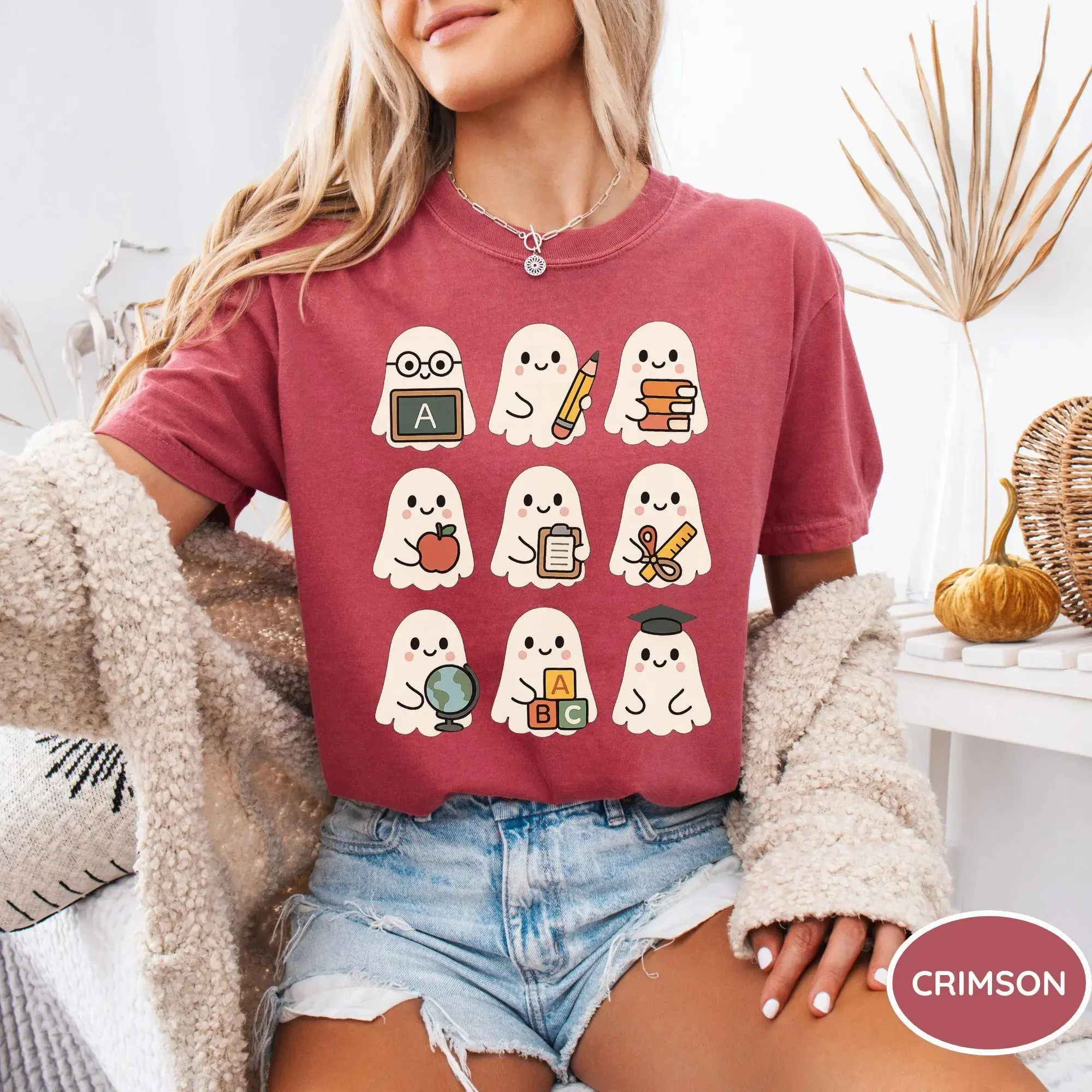 Comfort Colors Halloween Ghost Teacher Shirt, Cute Spooky Tee, Funny Fall Autumn Boo Crew Top for Women - photo 2
