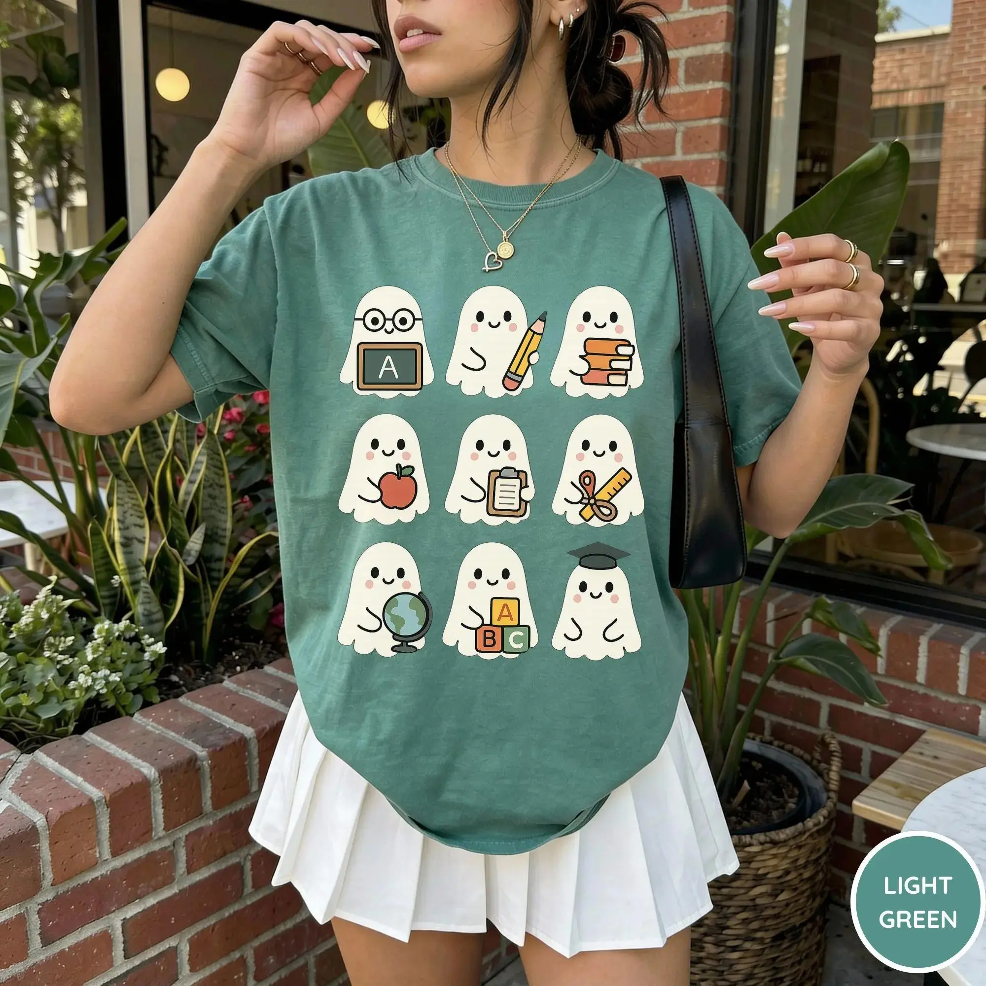 Comfort Colors Halloween Ghost Teacher Shirt, Cute Spooky Tee, Funny Fall Autumn Boo Crew Top for Women - photo 3