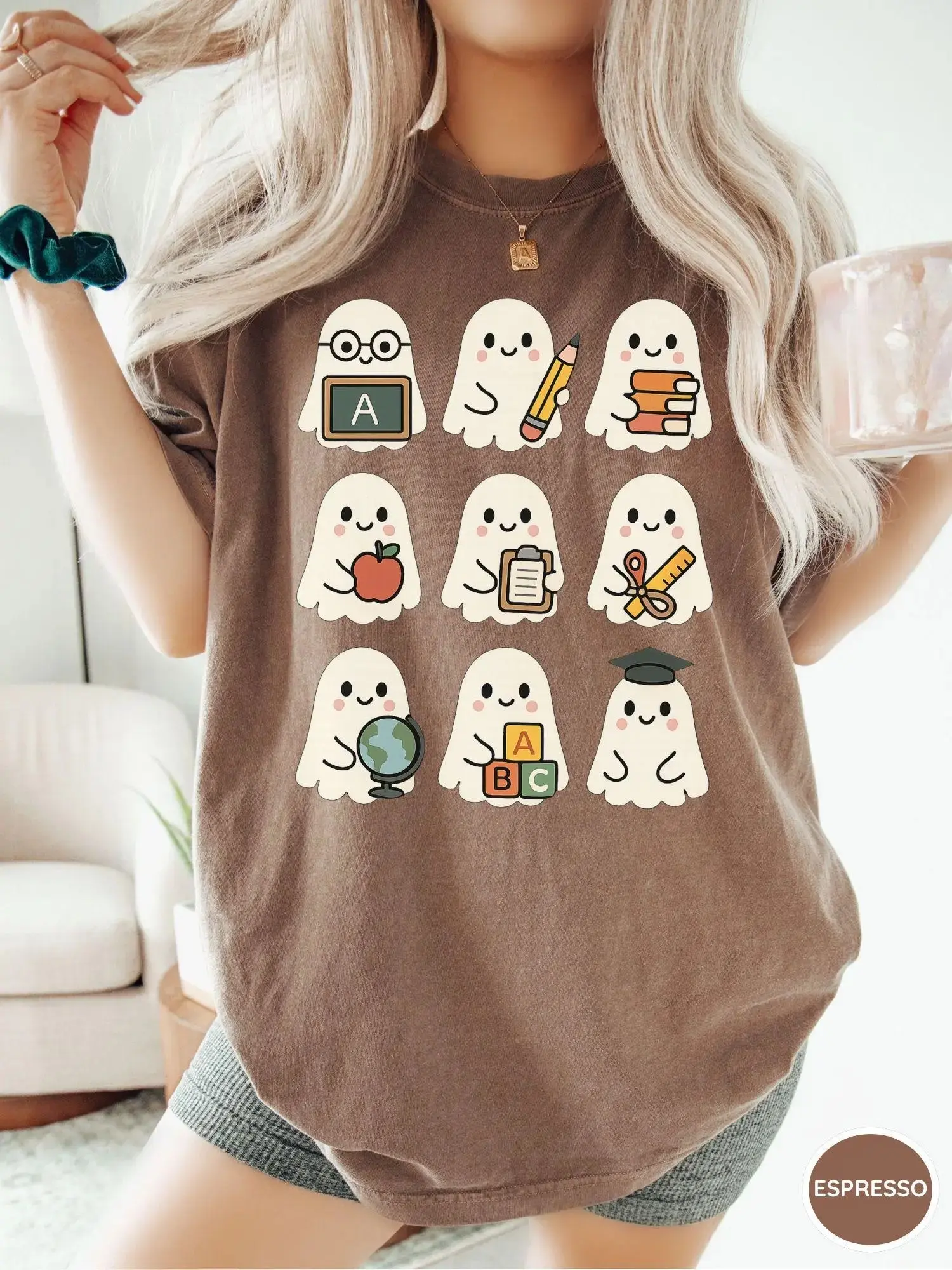 Comfort Colors Halloween Ghost Teacher Shirt, Cute Spooky Tee, Funny Fall Autumn Boo Crew Top for Women - photo 5