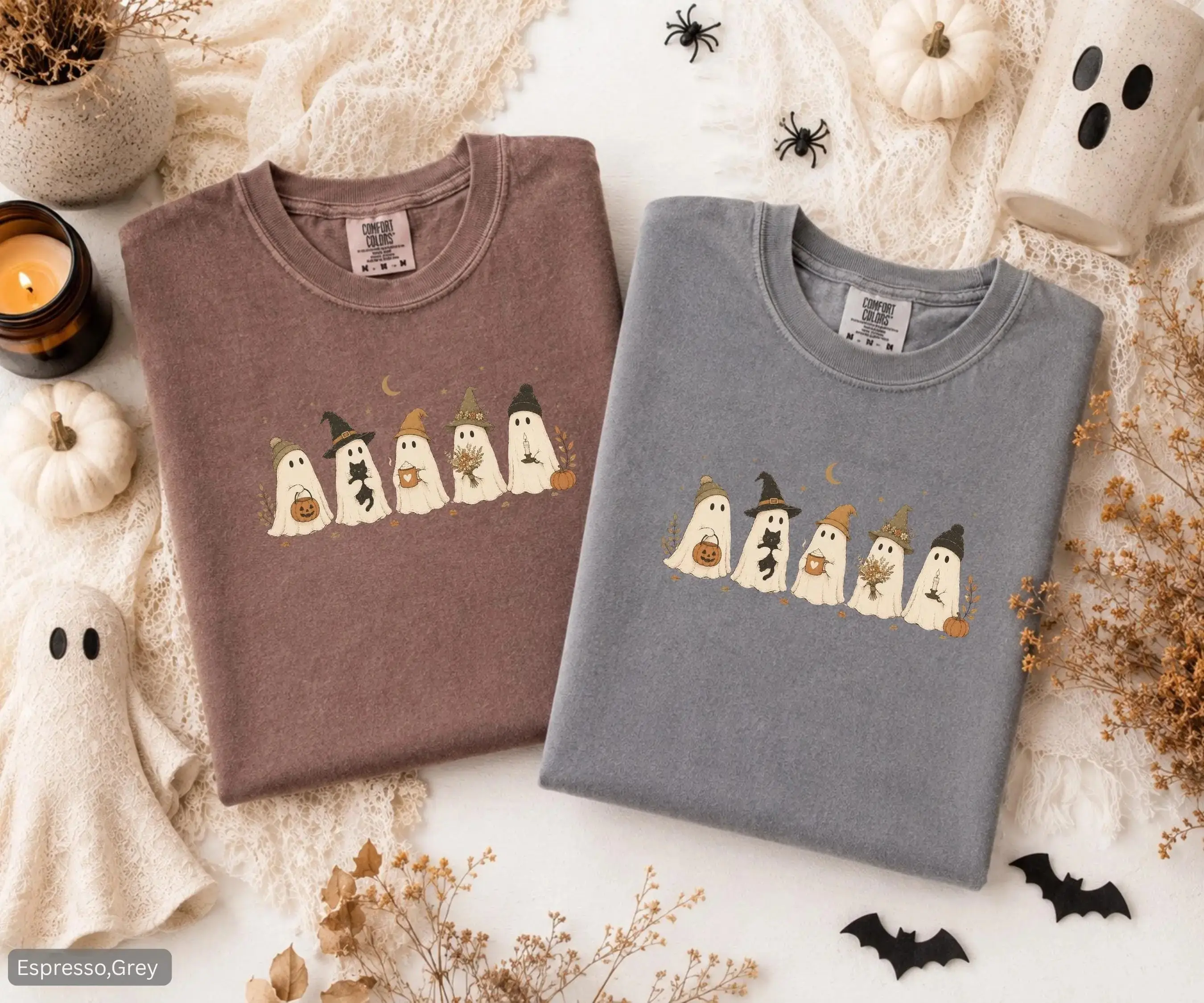Comfort Colors Halloween Ghosts Shirt, Vintage Print Cozy Oversized Fall Autumn Graphic Tee for Women - photo 4