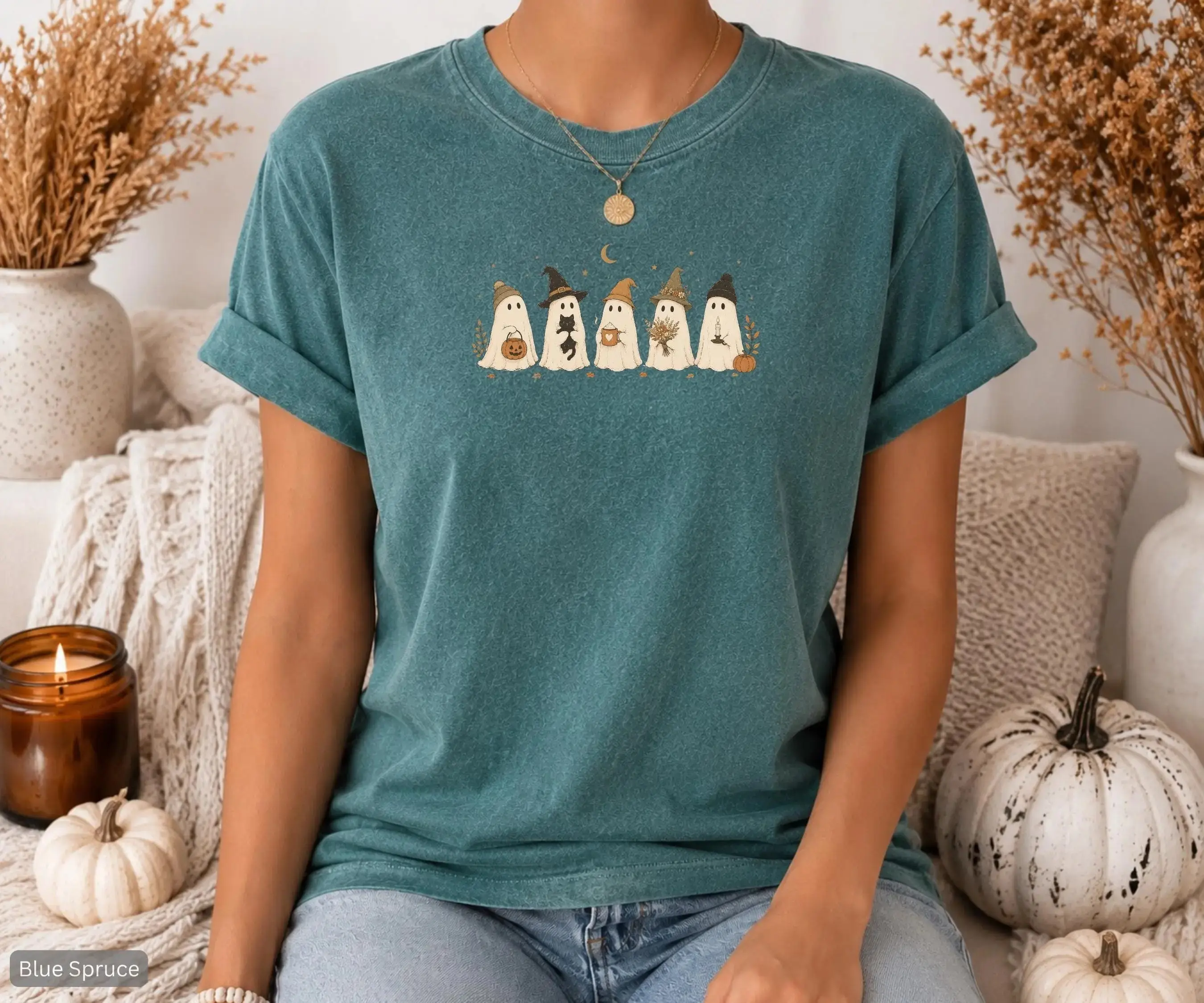 Comfort Colors Halloween Ghosts Shirt, Vintage Print Cozy Oversized Fall Autumn Graphic Tee for Women - photo 5