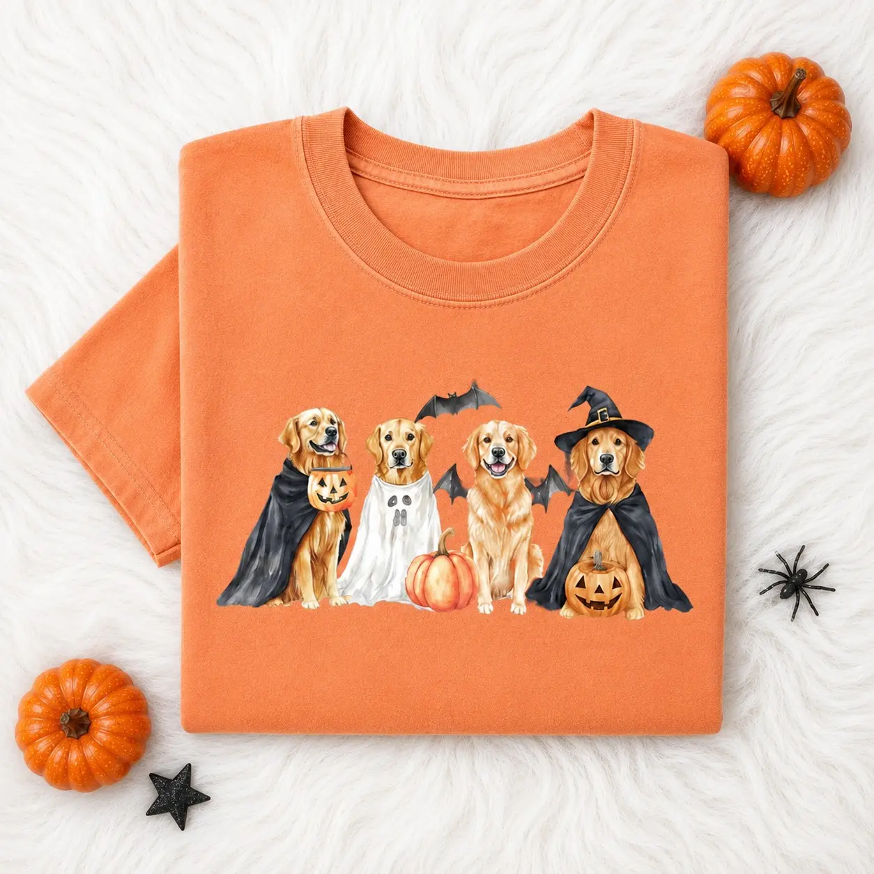 Comfort Colors Halloween Golden Retriever T-Shirt, Cute Retro Ghost Dog Lover Spooky Season Graphic Tee