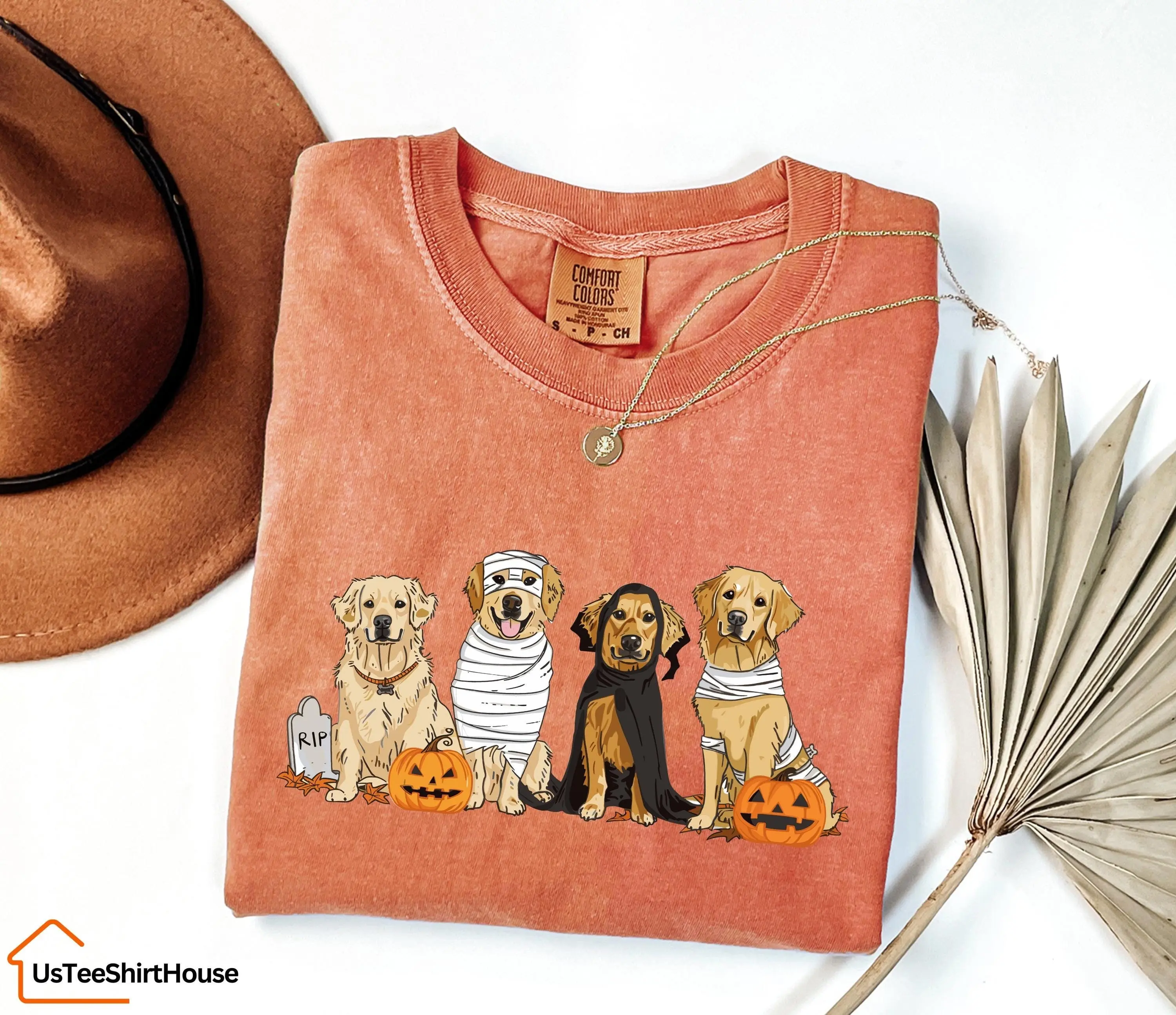 Comfort Colors Halloween Golden Retriever Shirt, Cute Dog Graphic Tee, Spooky Season Lover Gift