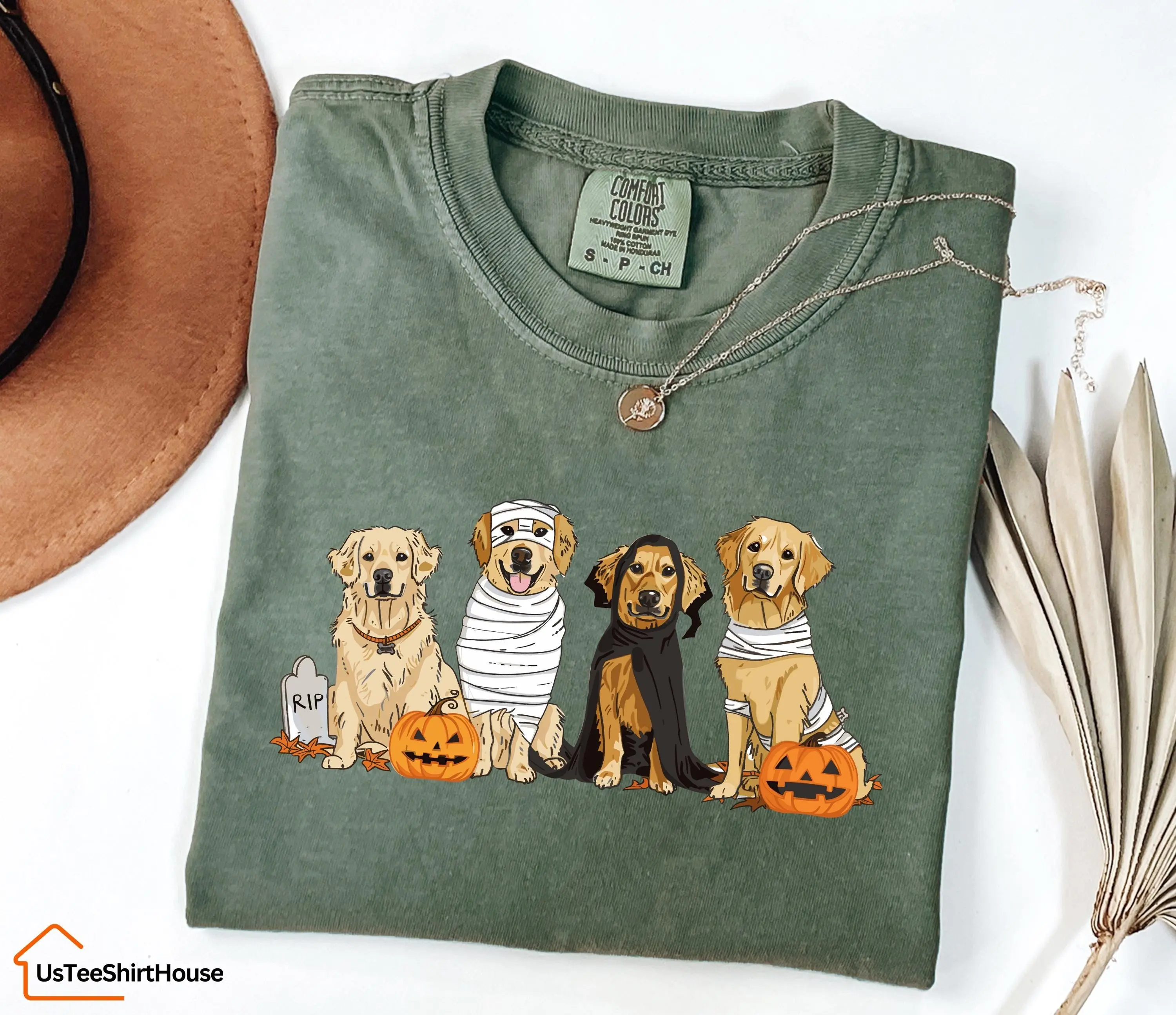 Comfort Colors Halloween Golden Retriever Shirt, Cute Dog Graphic Tee, Spooky Season Lover Gift - photo 2