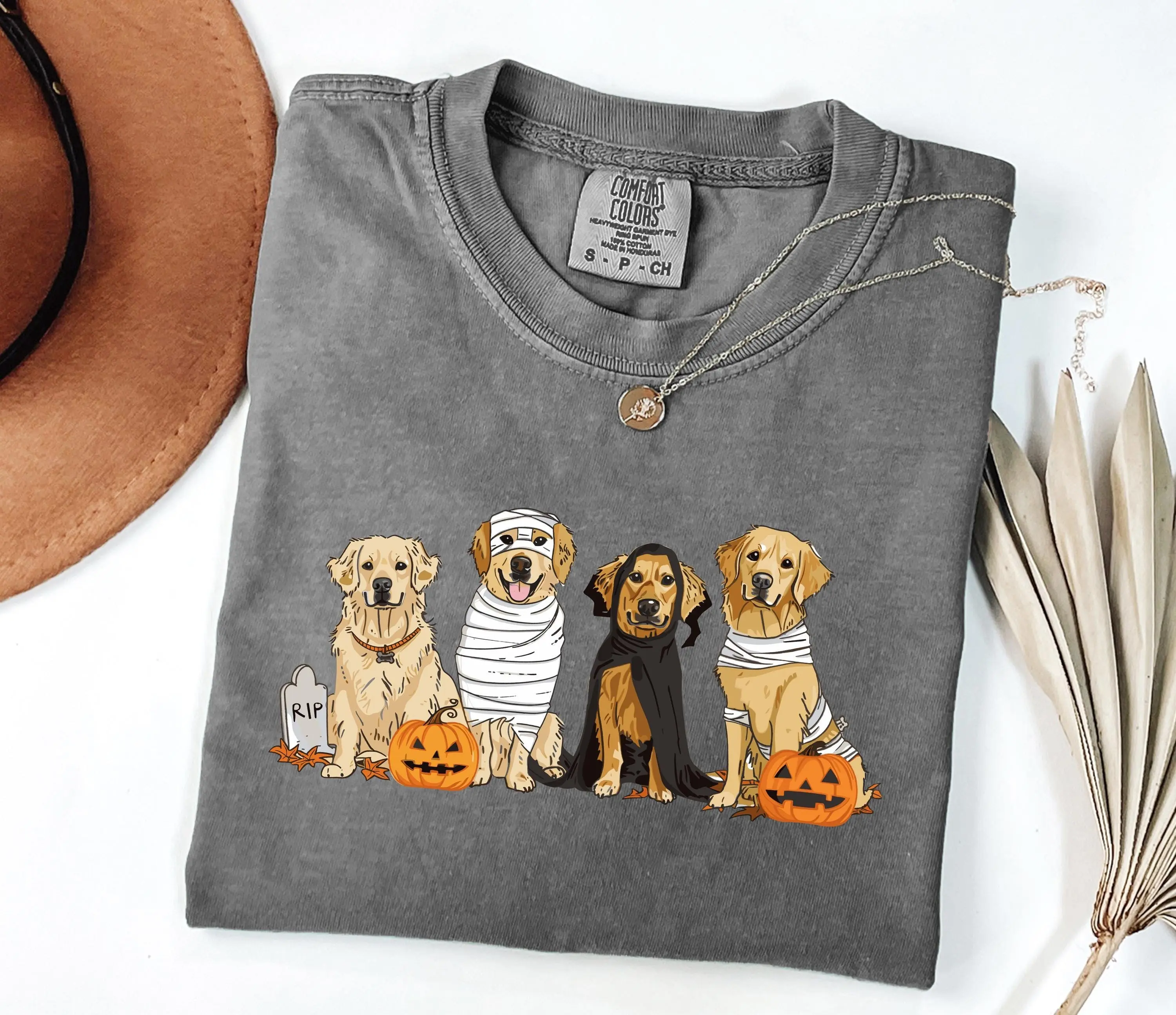 Comfort Colors Halloween Golden Retriever Shirt, Cute Dog Graphic Tee, Spooky Season Lover Gift - photo 3