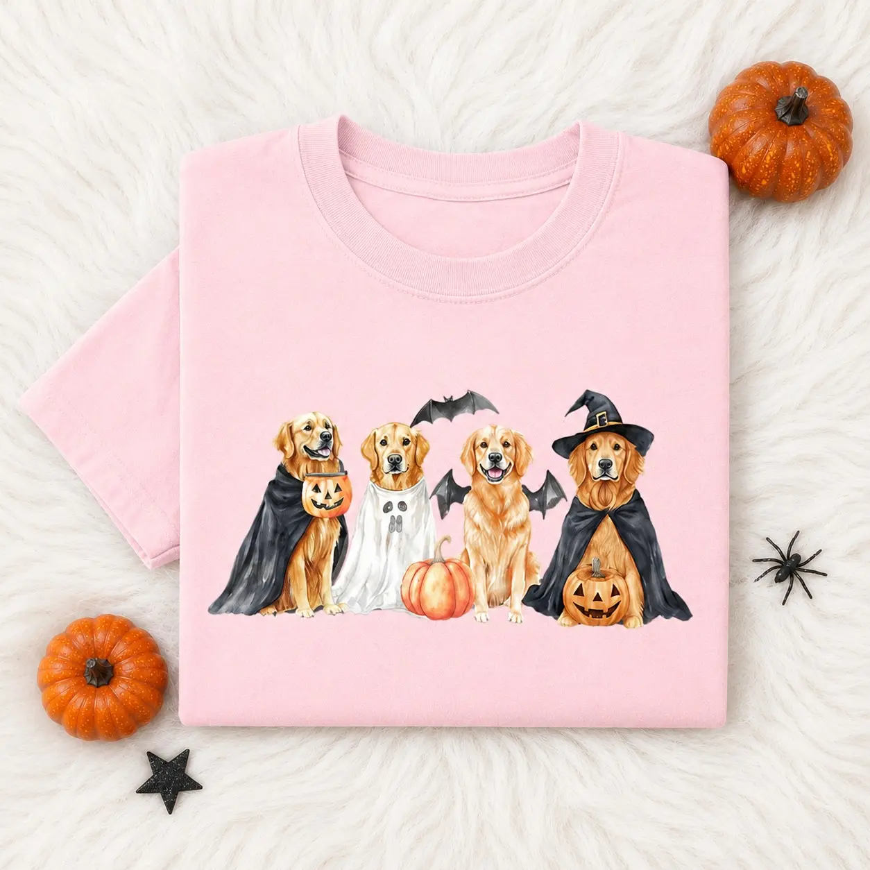 Comfort Colors Halloween Golden Retriever T-Shirt, Cute Retro Ghost Dog Lover Spooky Season Graphic Tee - photo 3