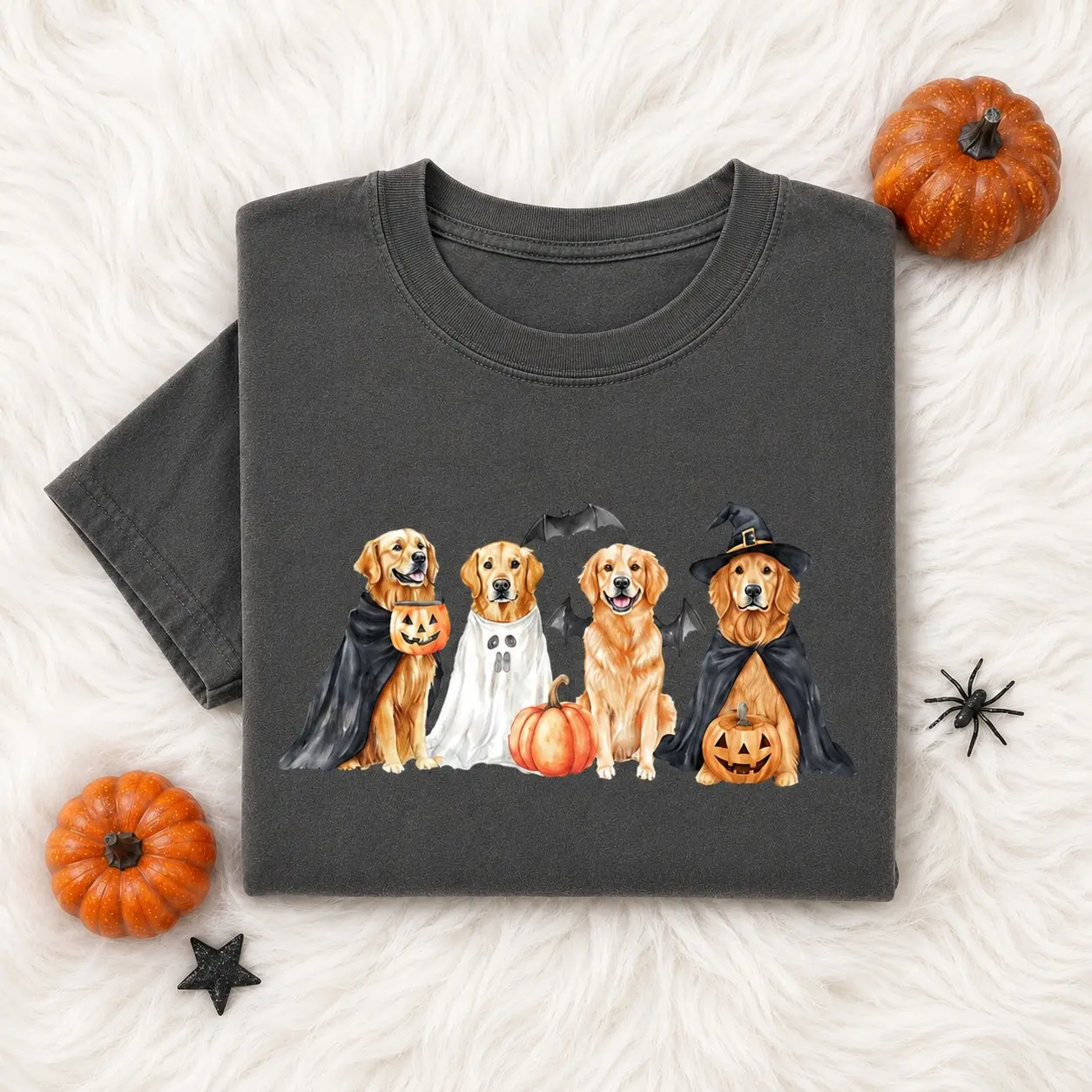 Comfort Colors Halloween Golden Retriever T-Shirt, Cute Retro Ghost Dog Lover Spooky Season Graphic Tee - photo 4