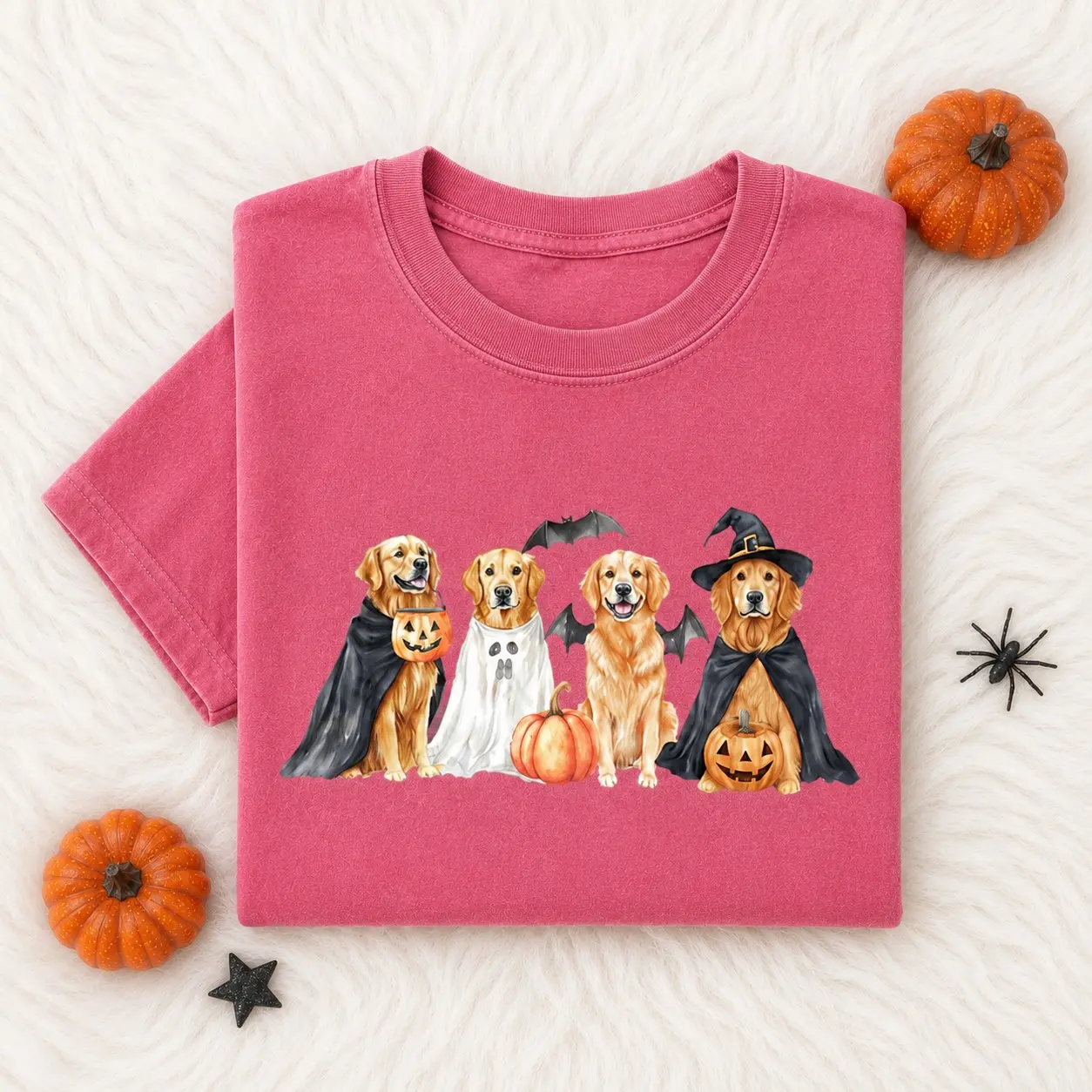 Comfort Colors Halloween Golden Retriever T-Shirt, Cute Retro Ghost Dog Lover Spooky Season Graphic Tee - photo 5