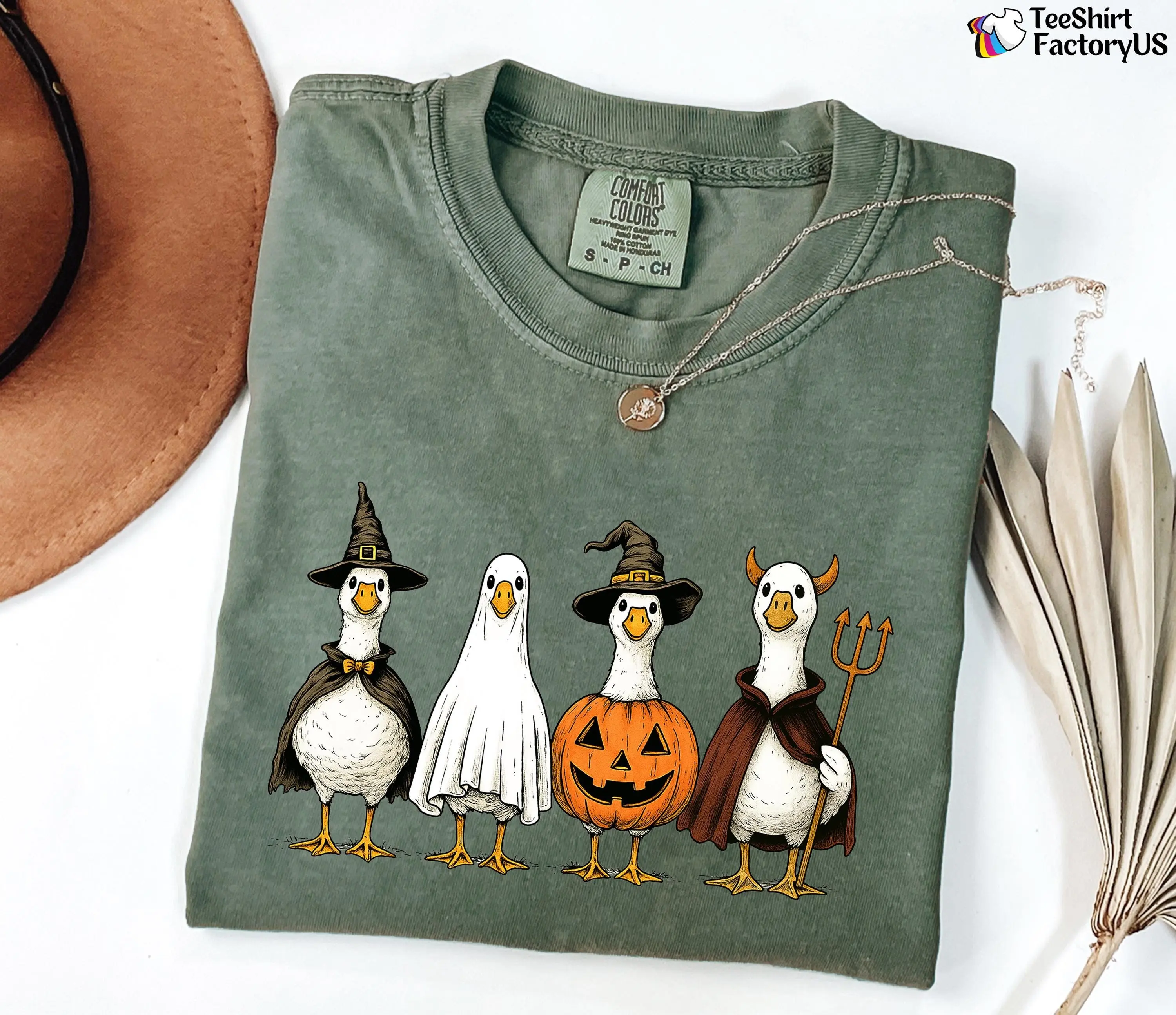 Comfort Colors Halloween Goose Shirt, Boo Ghost Skeleton Graphic Tee, Funny Spooky Season Gift - photo 2