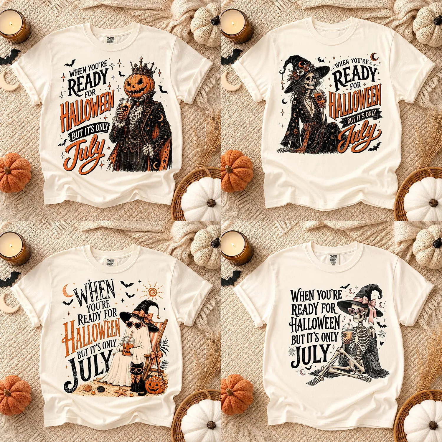 Comfort Colors Halloween in July Tee, Unisex Vintage Pumpkin Summerween Graphic Shirt Lover Gift