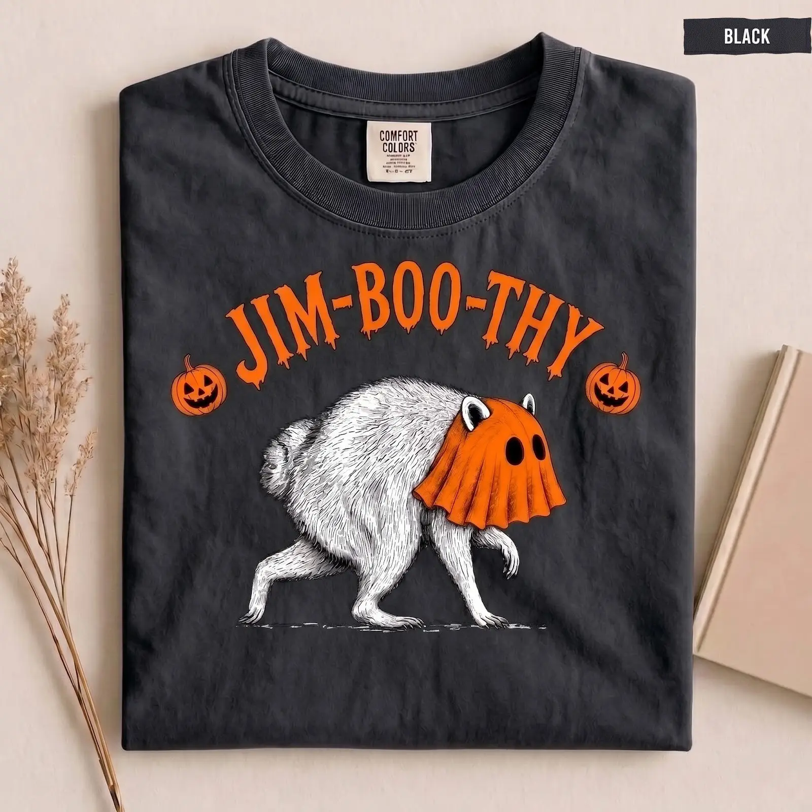 Comfort Colors Halloween Jimothy Raccoon Ghost Meme T-Shirt for Women, Funny Jim-Boo-Thy Trash Panda Spooky Season Tee - photo 2