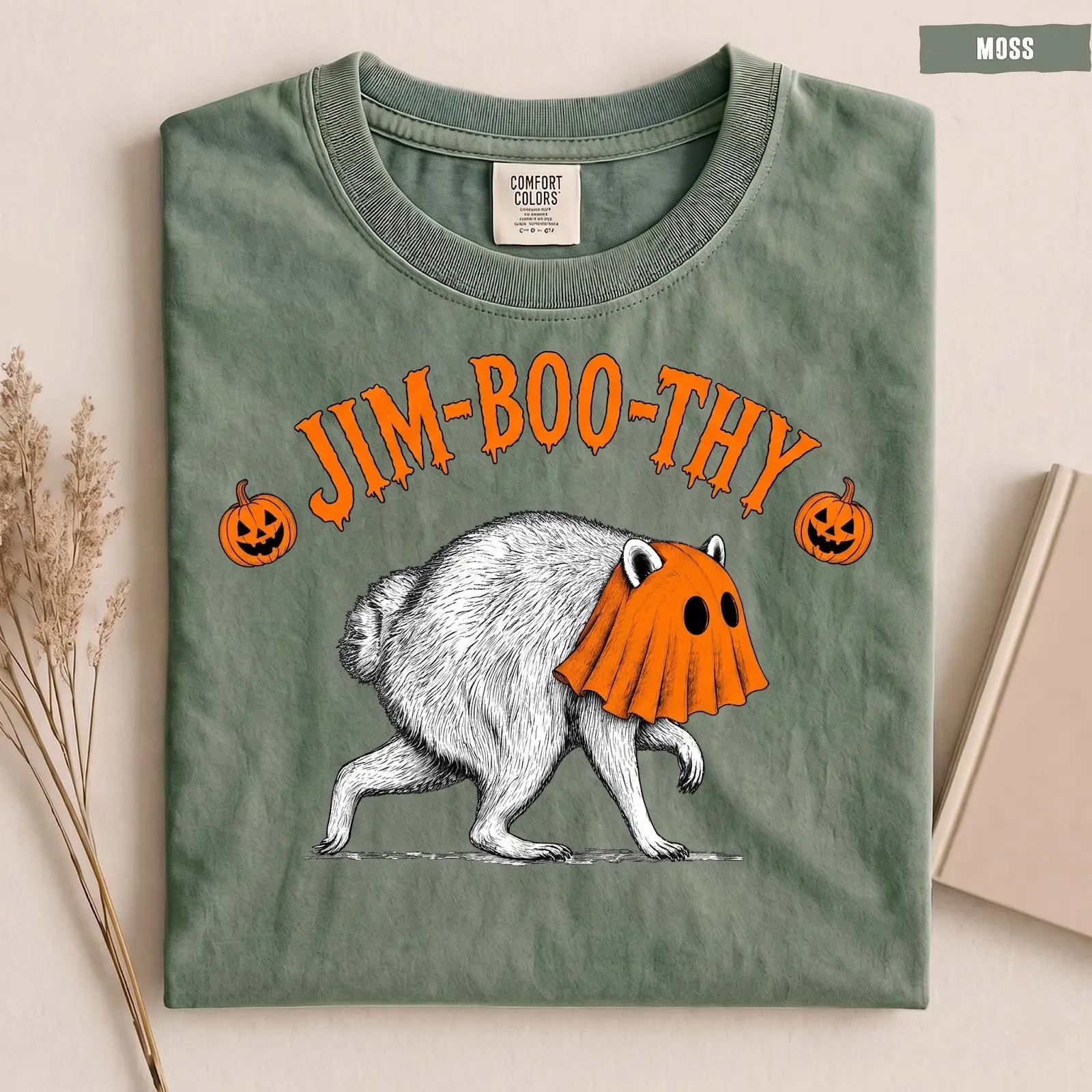 Comfort Colors Halloween Jimothy Raccoon Ghost Meme T-Shirt for Women, Funny Jim-Boo-Thy Trash Panda Spooky Season Tee - photo 3