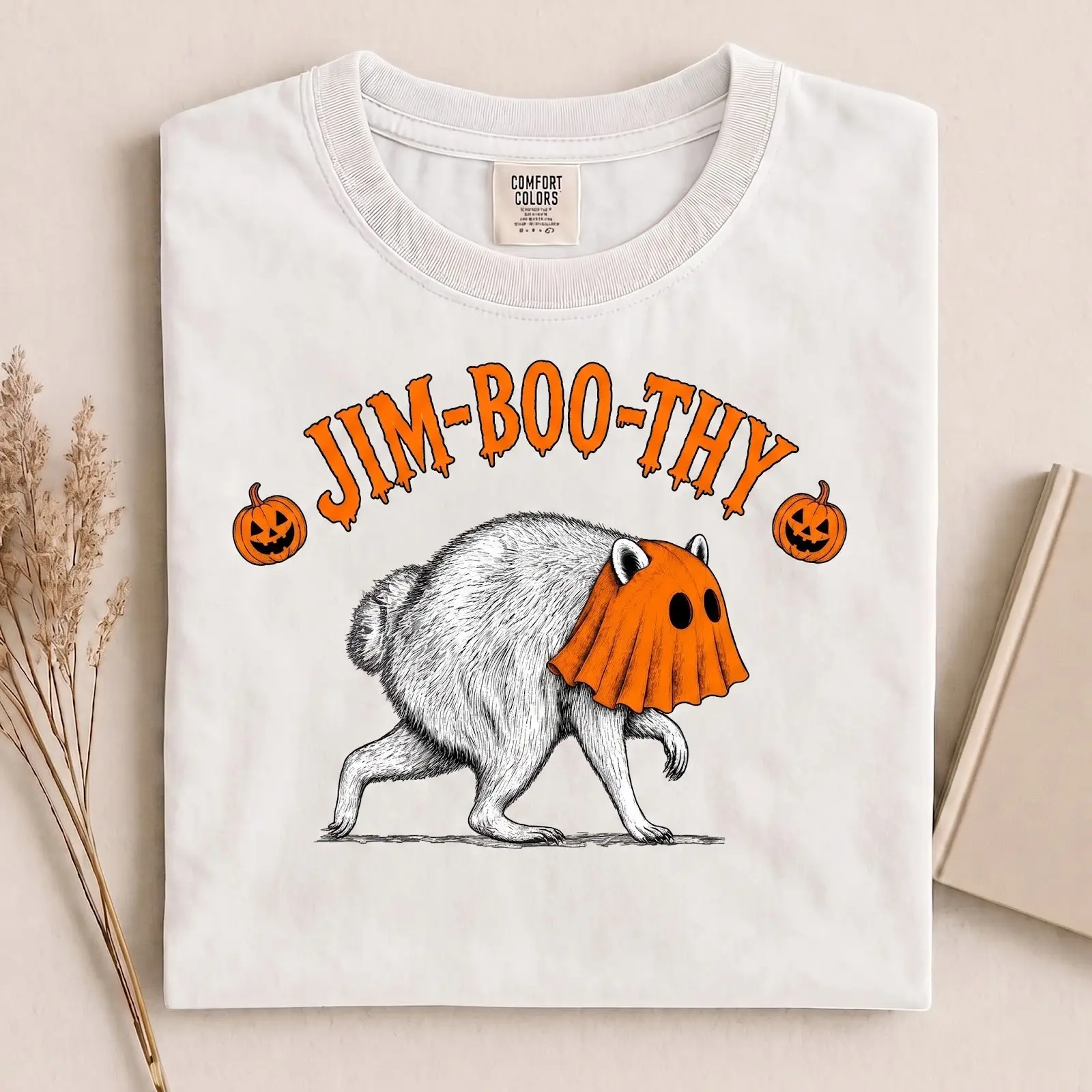 Comfort Colors Halloween Jimothy Raccoon Ghost Meme T-Shirt for Women, Funny Jim-Boo-Thy Trash Panda Spooky Season Tee - photo 5